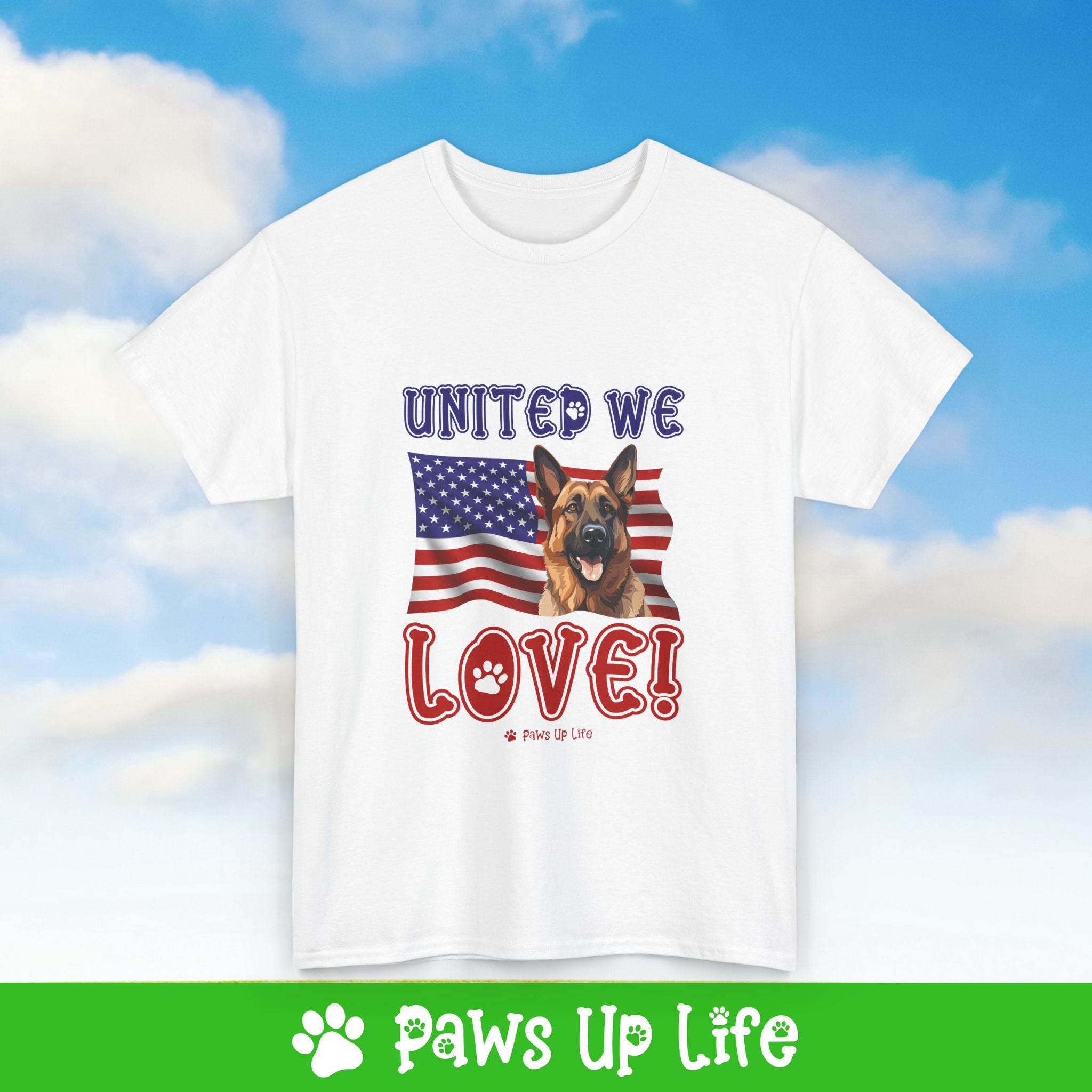 German Shepherd Dog United We Love Dog Tee, Shirt, Unisex Pet Lover Gift, Dog Mom Dad Tshirt, Animal Rescue Advocate, Cute Puppy Graphic Top Classic Collar | Paws Up Life, LLC