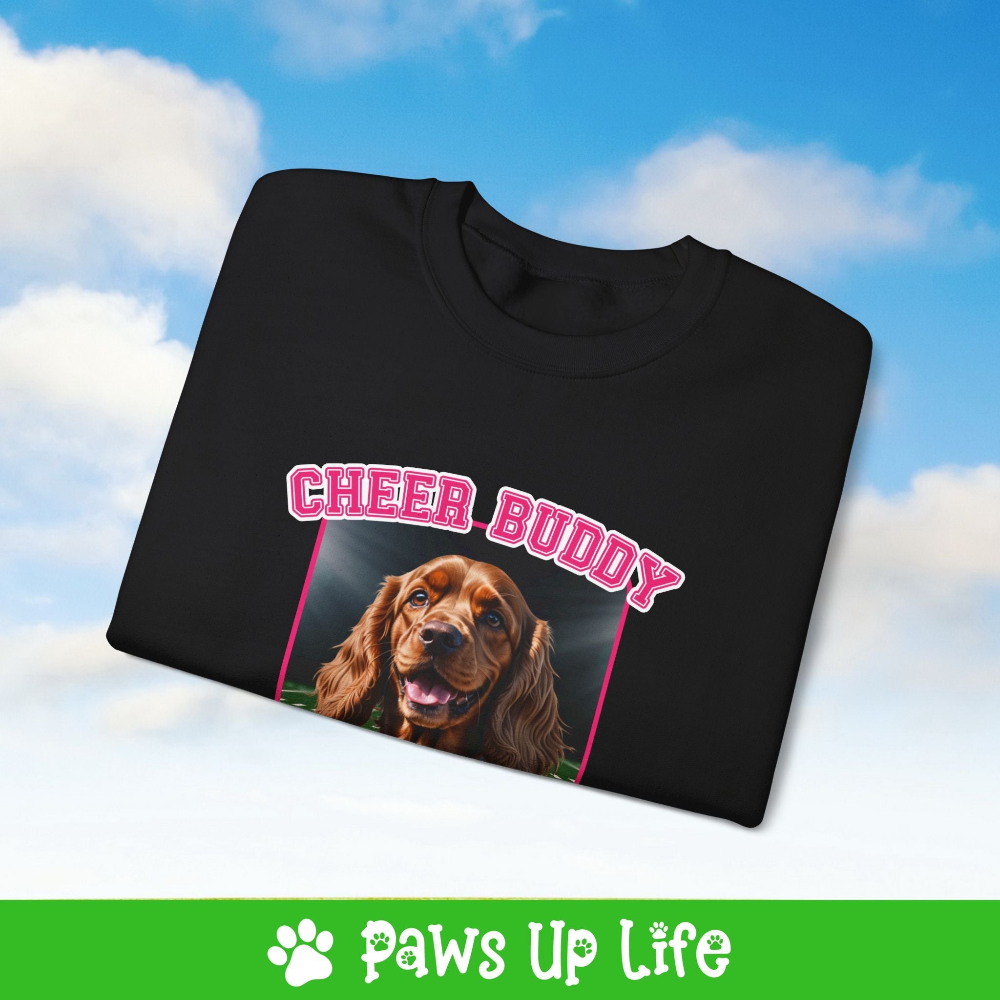 Cocker Spaniel Football Cheer Buddy Cheerleading Dog Crewneck Sweatshirt, Unisex Gift for Animal Lovers, Dog Mom Dad Sweatshirt, Cute Dog Lover Apparel, Fun Pet | Paws Up Life, LLC