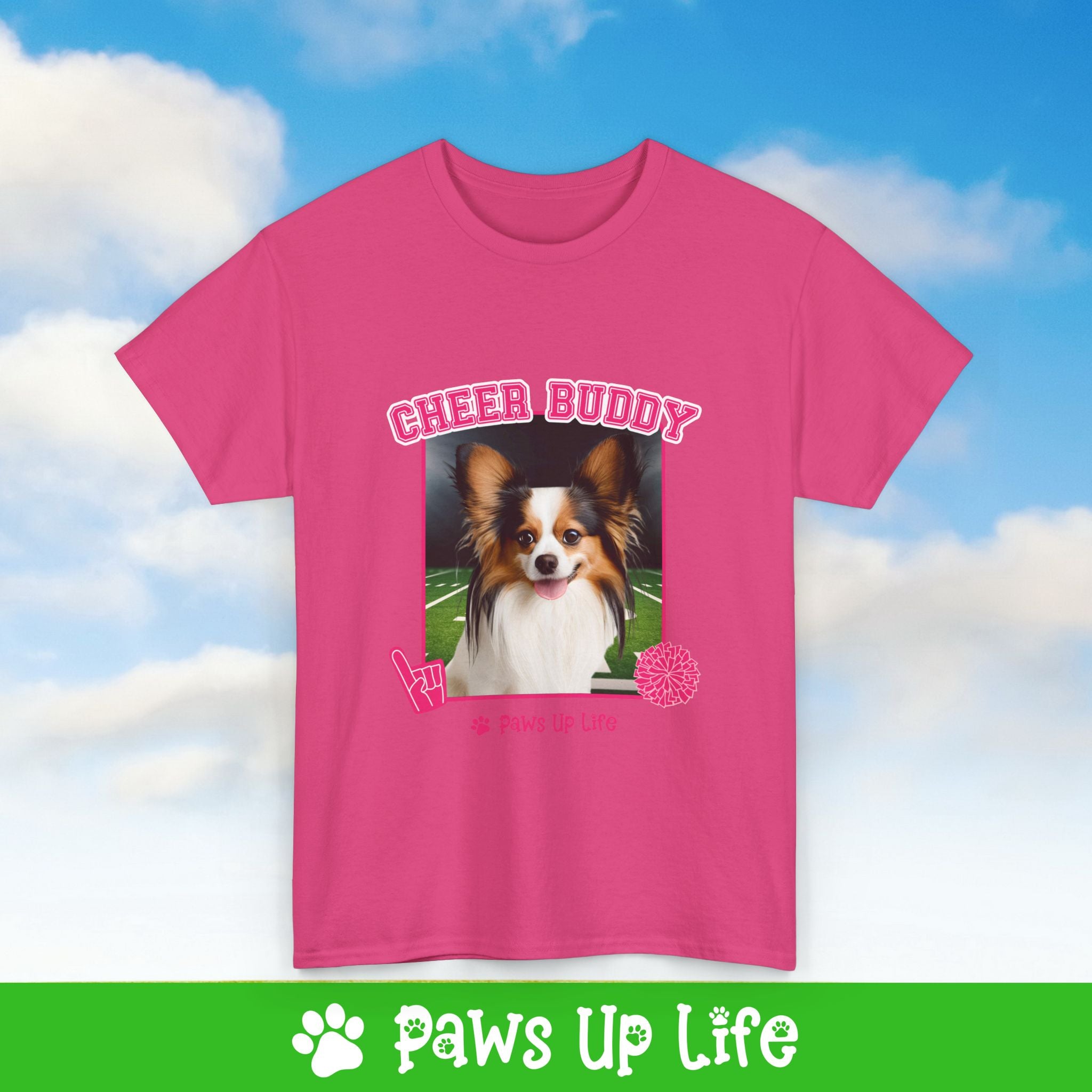 Papillon Football Cheer Buddy Cheerleading Dog Tee, Shirt, Unisex Pet Lover Gift, Dog Mom Dad Tshirt, Animal Rescue Advocate, Cute Puppy Graphic Top Classic Collar | Paws Up Life, LLC