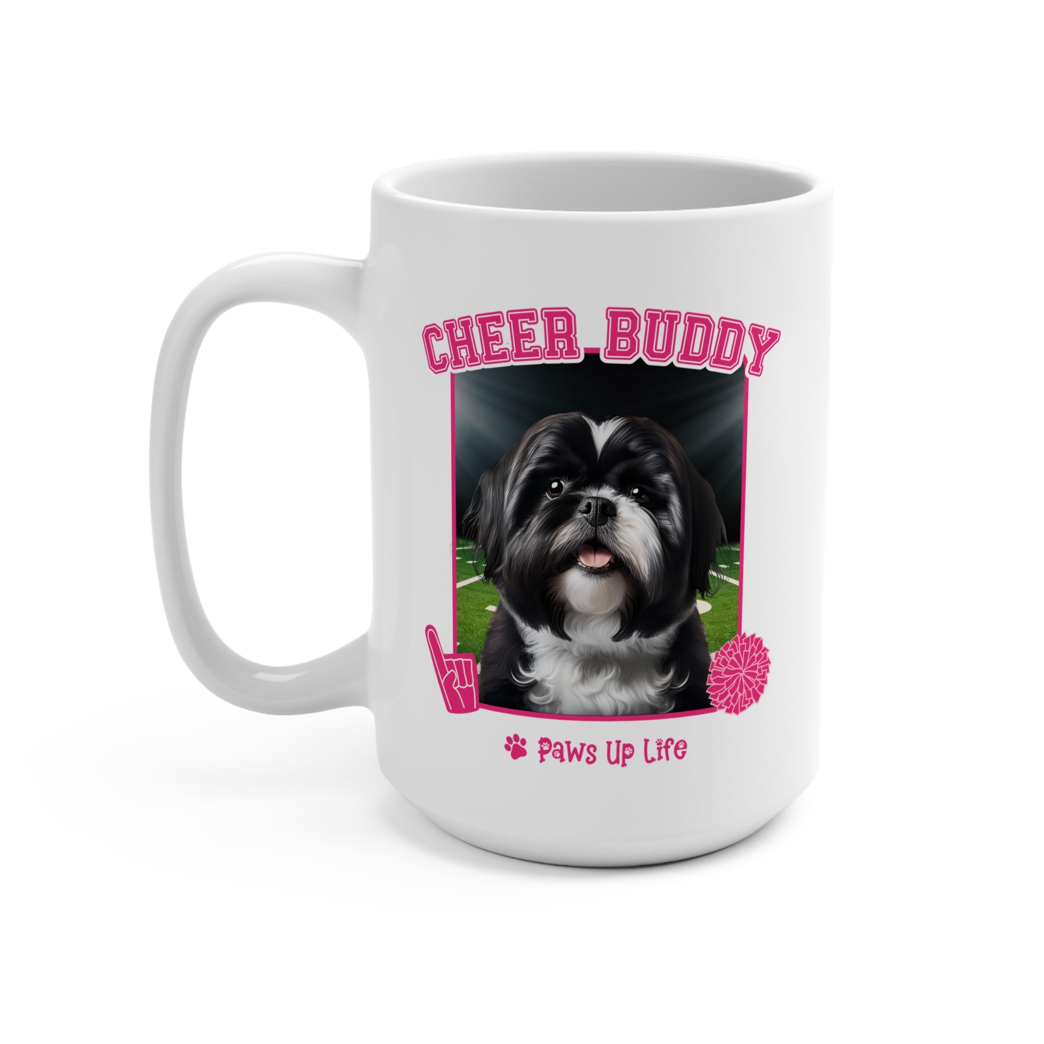 Black Shih Tzu Football Cheer Buddy Cheerleading Dog 15oz Large Coffee Mug Ceramic Drinkware Tea Washable