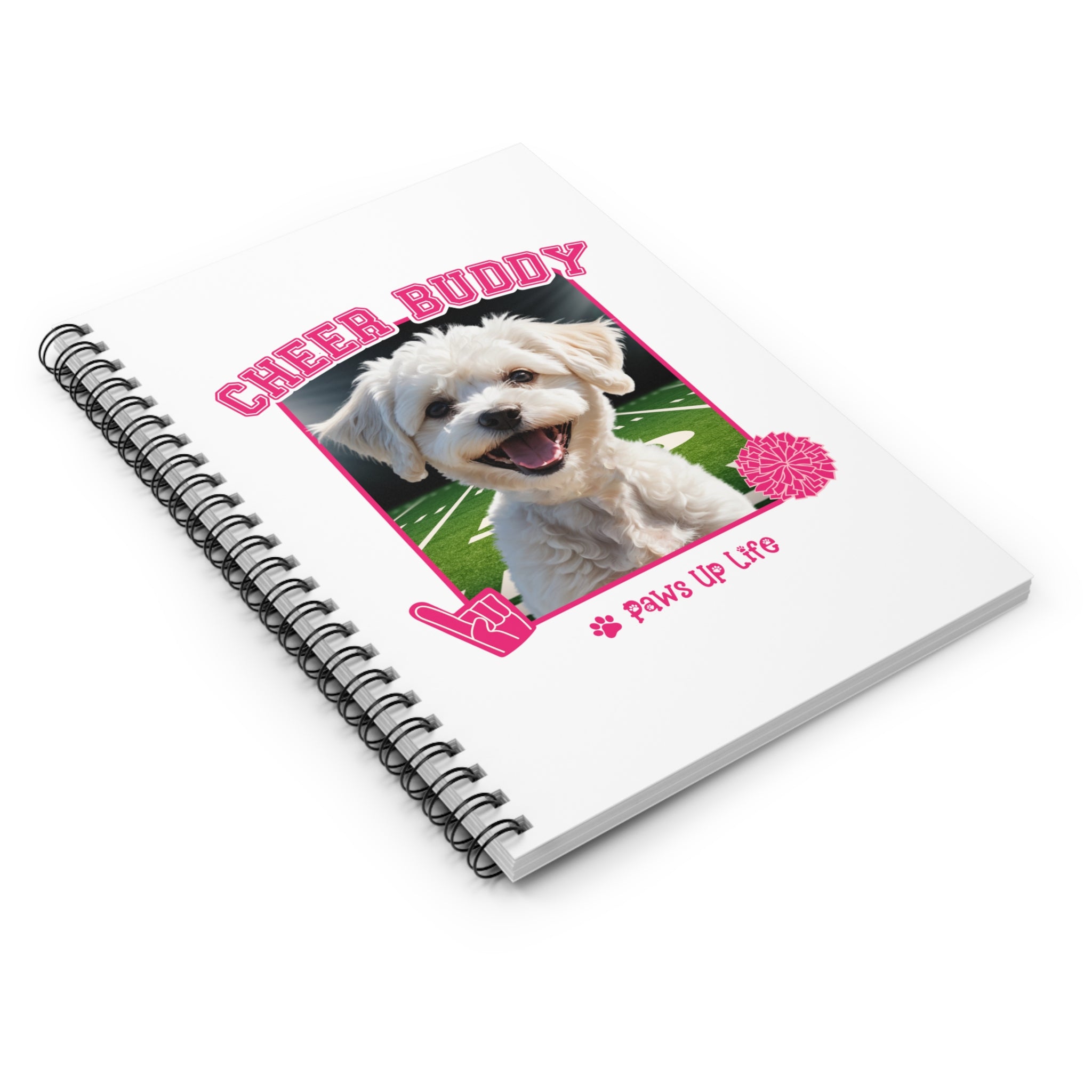 Bichon Frise Football Cheer Buddy Cheerleading Dog Spiral Notebook for Office and Home - Ruled Line | Paws Up Life, LLC