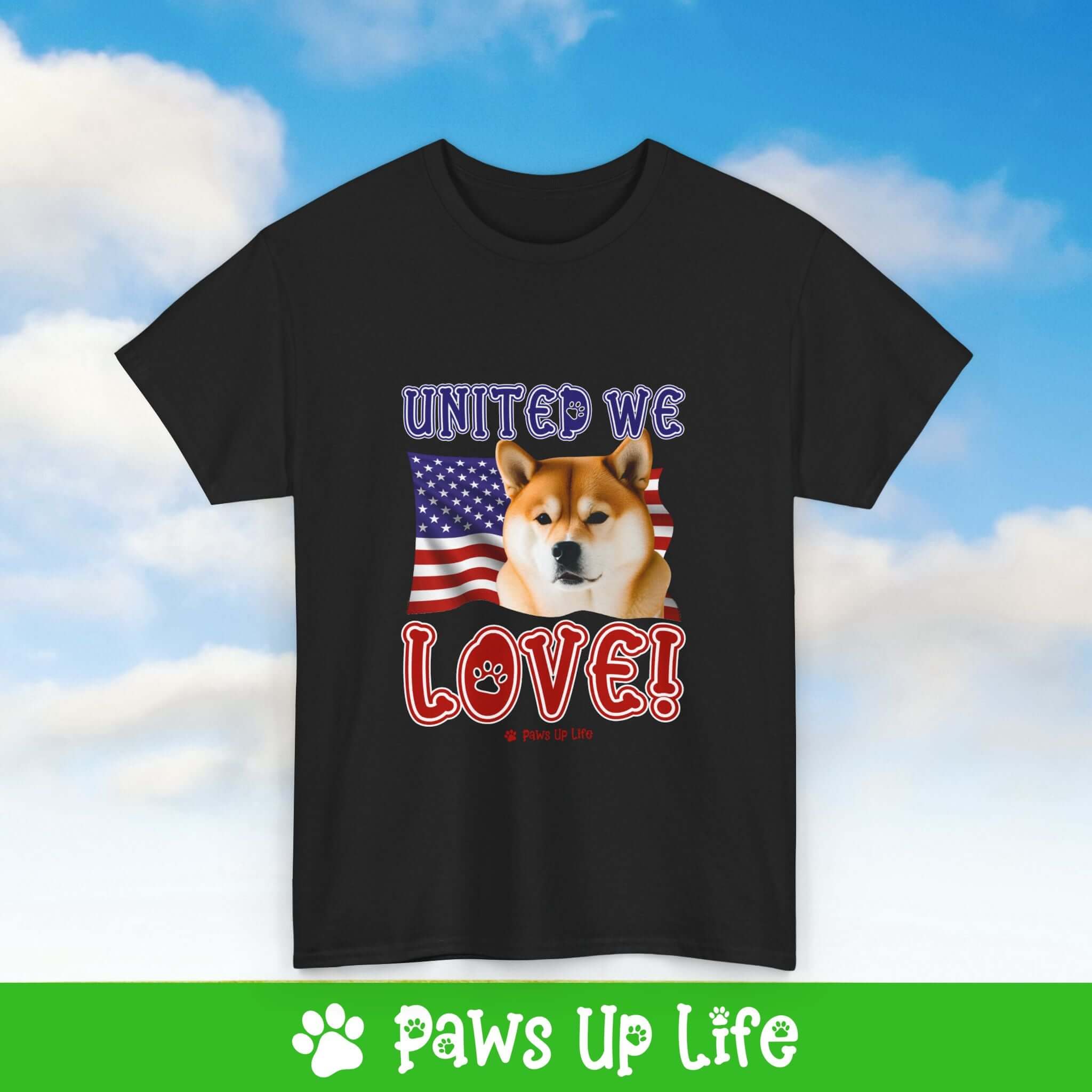 "United We Love" Shiba Inu Lover T-Shirt – Perfect Patriotic Gift for Dog Lovers, Unisex Dog Mom & Dad Tee with a Fun Dog Design