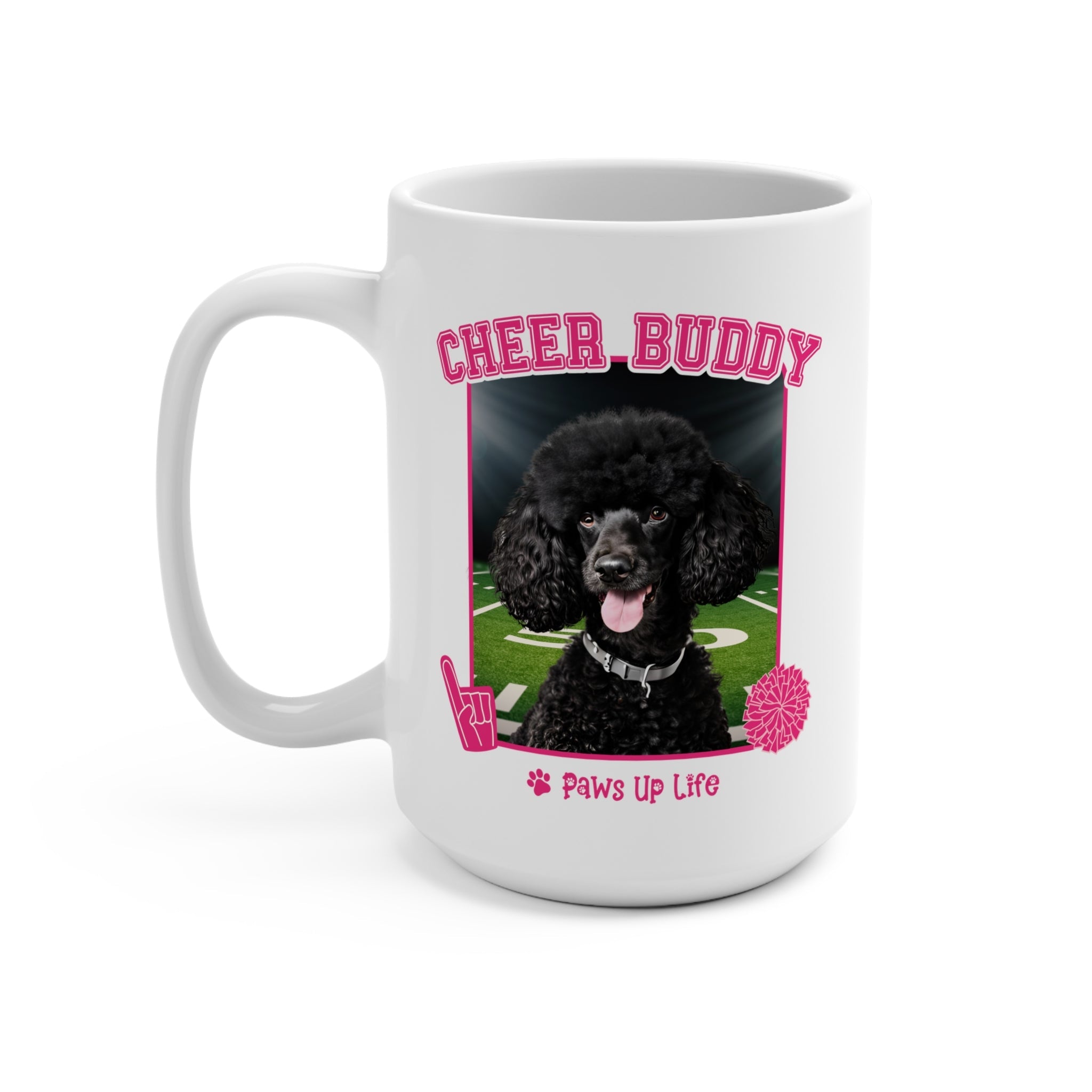 Black Poodle Football Cheer Buddy Cheerleading Dog 15oz Large Coffee Mug Ceramic Drinkware Tea Washable | Paws Up Life, LLC