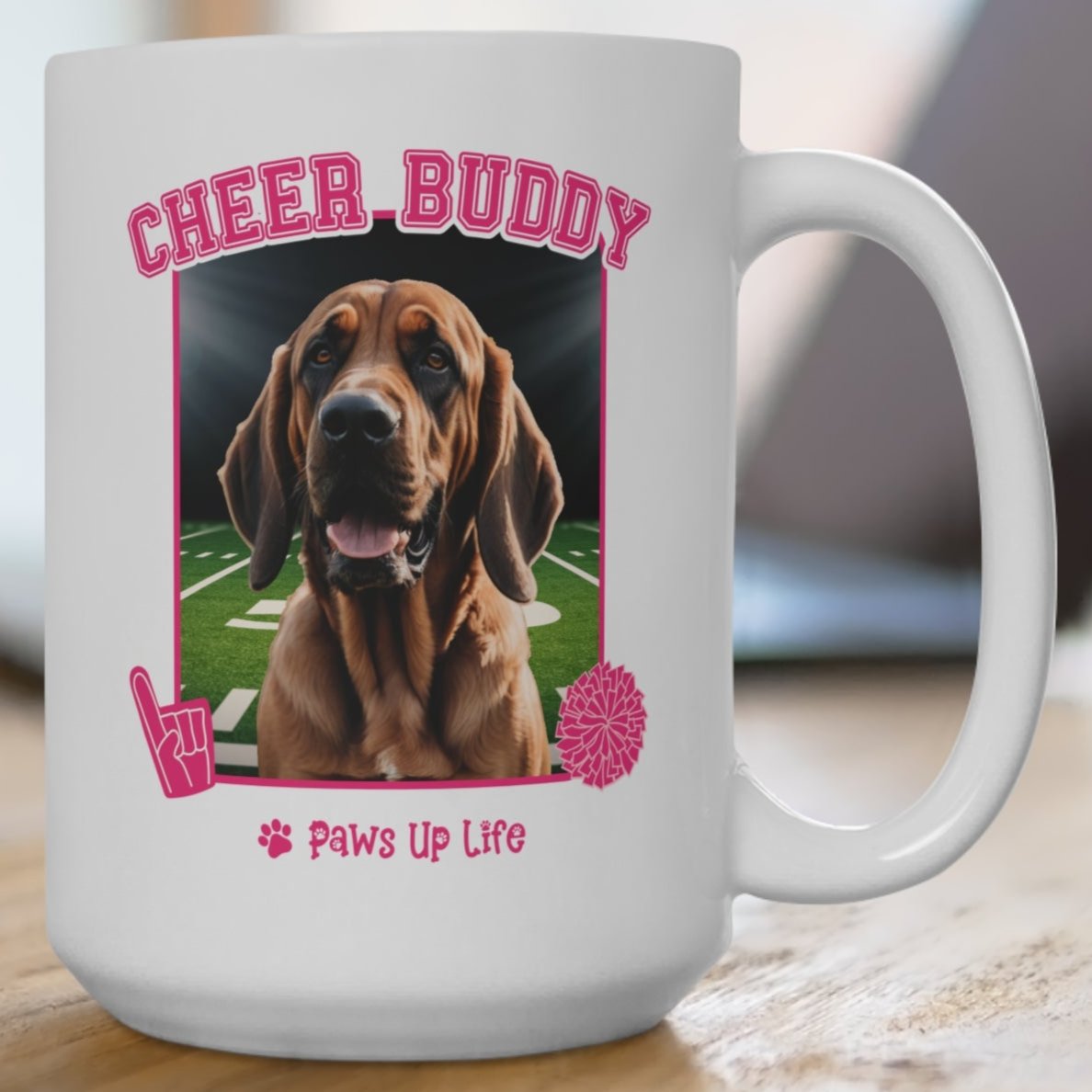 Bloodhound Football Cheer Buddy Cheerleading Dog 15oz Large Coffee Mug Ceramic Drinkware Tea Washable | Paws Up Life, LLC