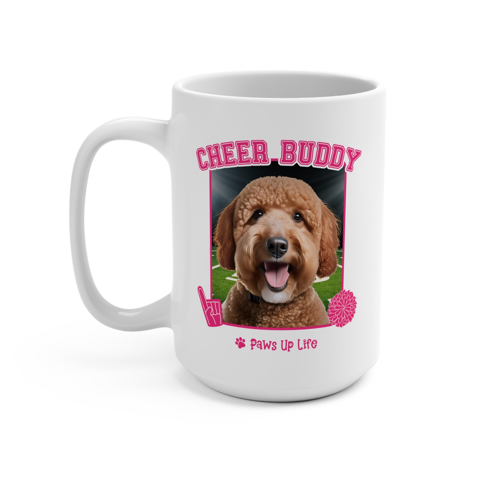 Groodle Football Cheer Buddy Cheerleading Dog 15oz Large Coffee Mug Ceramic Drinkware Tea Washable | Paws Up Life, LLC