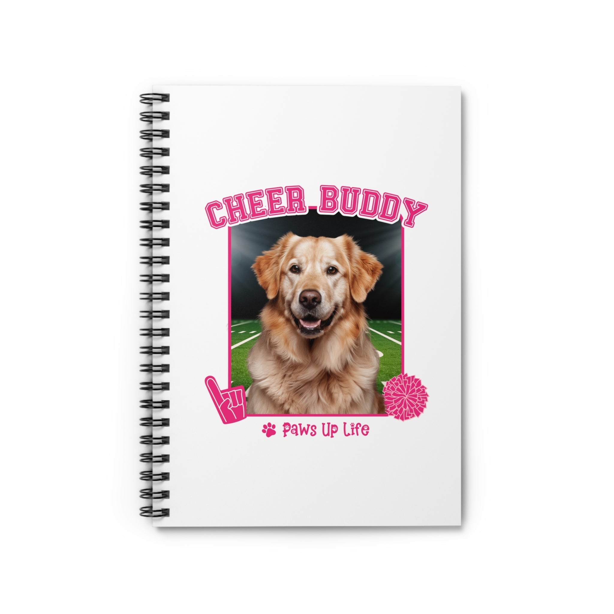 Golden Retriever Football Cheer Buddy Cheerleading Dog Spiral Notebook for Office and Home - Ruled Line | Paws Up Life, LLC