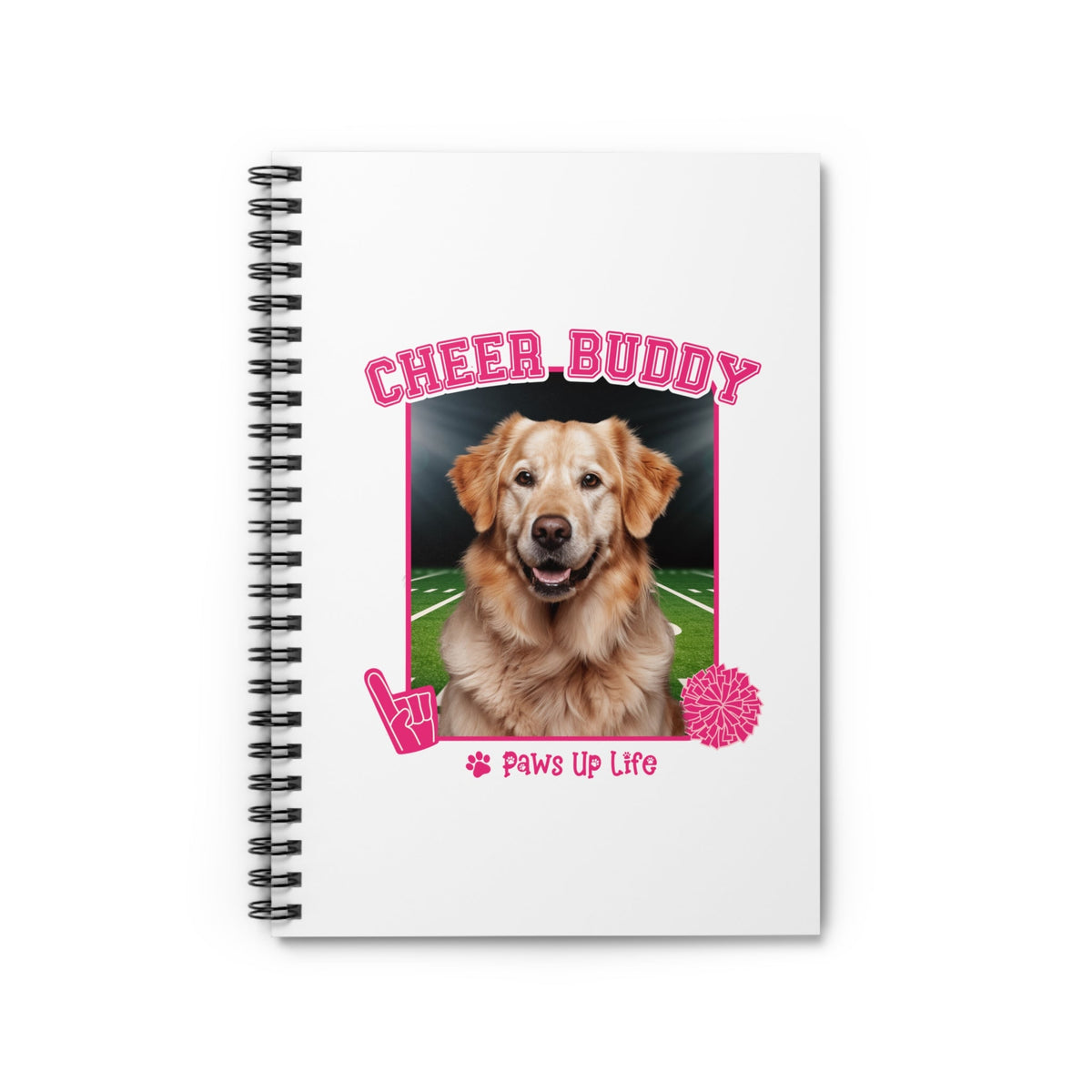 Golden Retriever Football Cheer Buddy Cheerleading Dog Spiral Notebook for Office and Home - Ruled Line | Paws Up Life, LLC