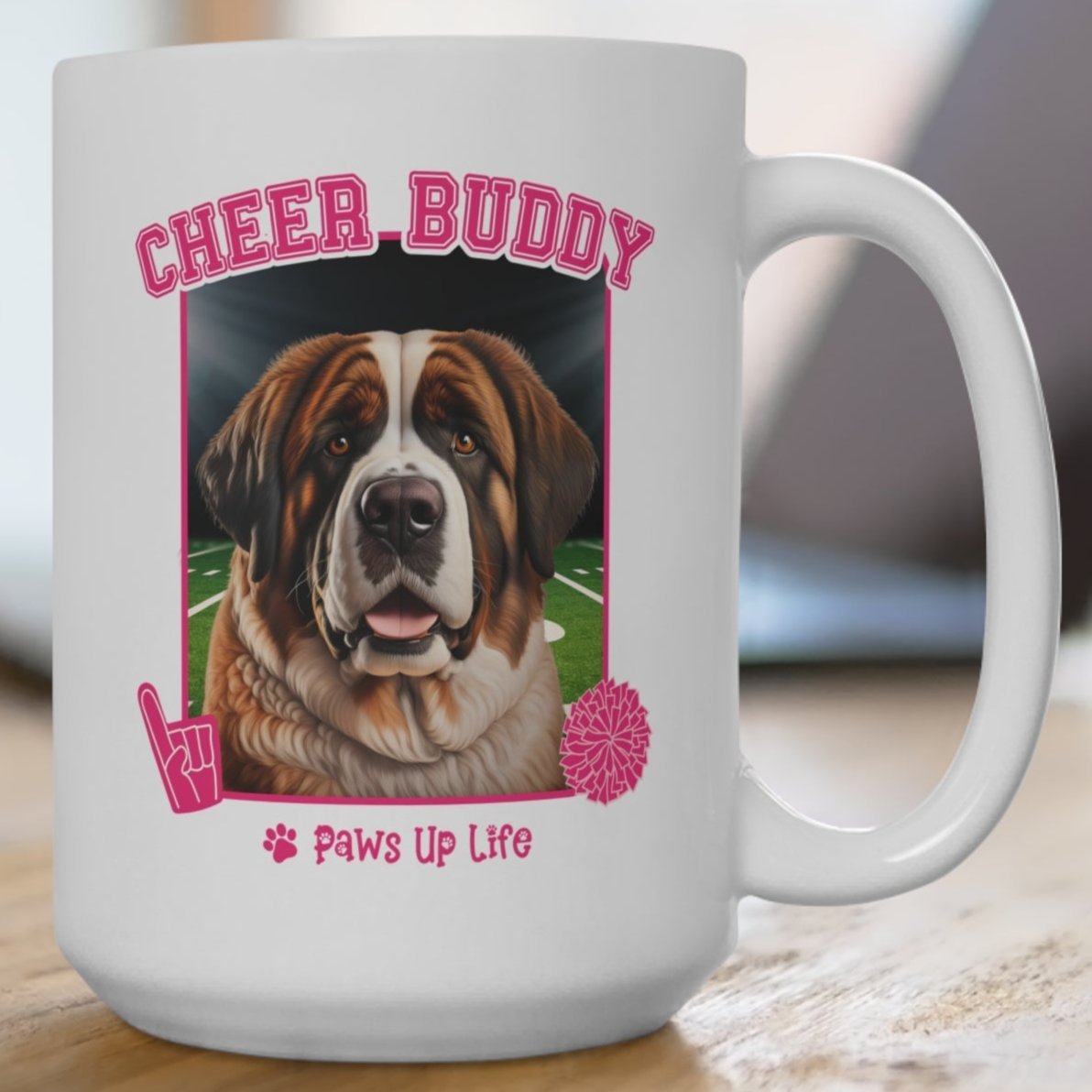 St Bernard Football Cheer Buddy Cheerleading Dog 15oz Large Coffee Mug Ceramic Drinkware Tea Washable | Paws Up Life, LLC