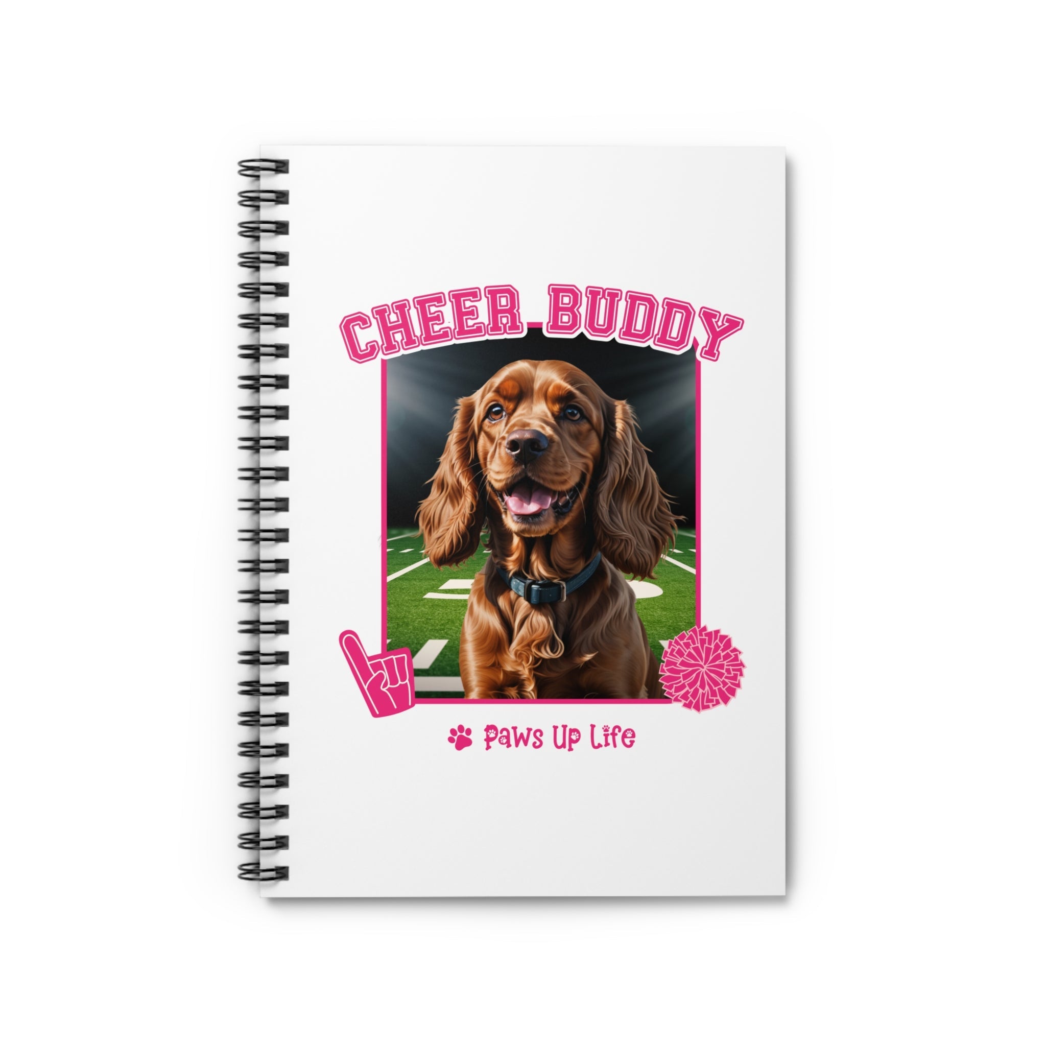 Cocker Spaniel Football Cheer Buddy Cheerleading Dog Spiral Notebook for Office and Home - Ruled Line | Paws Up Life, LLC