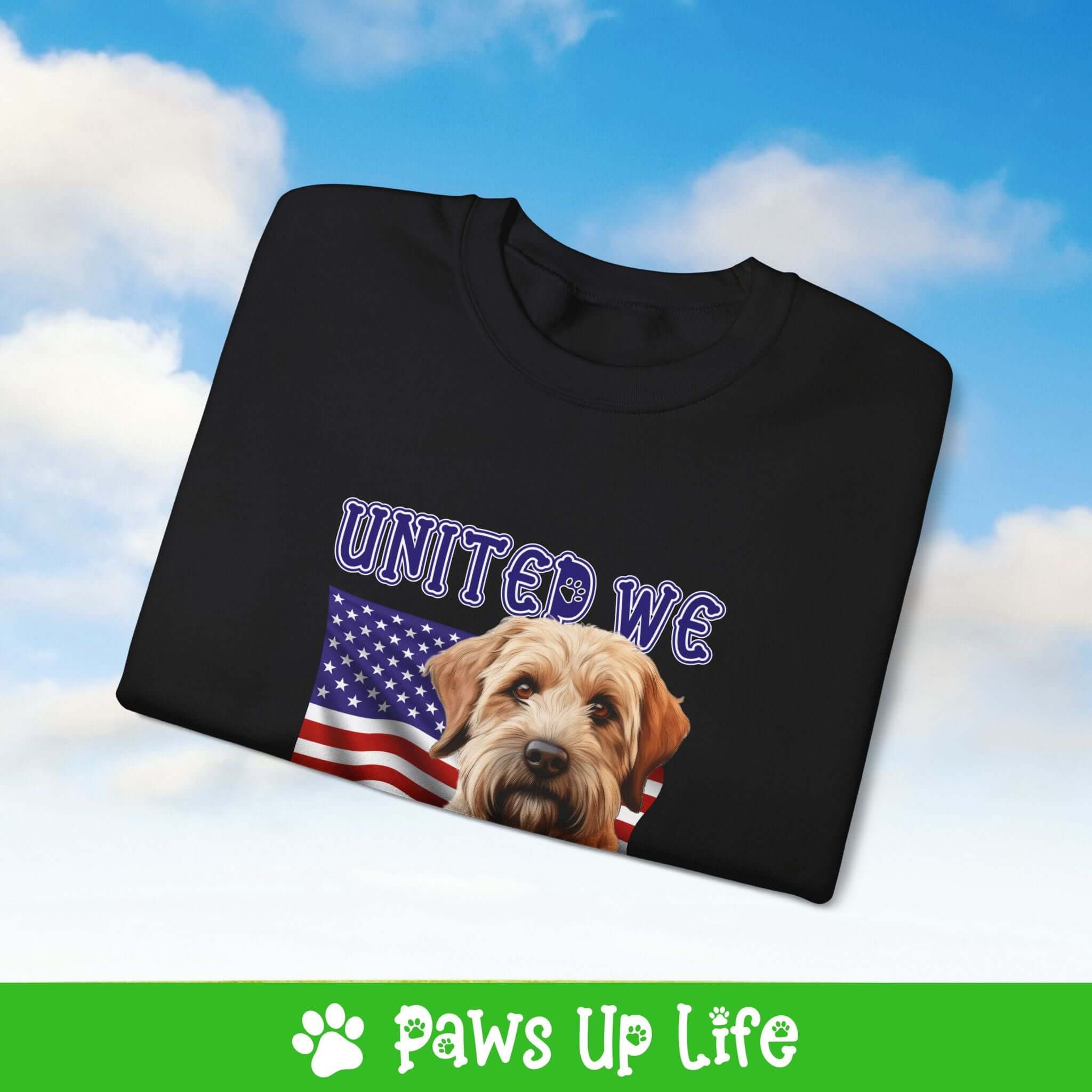 "United We Love" Soft Coated Wheaten Terrier Dog Crewneck Sweatshirt – Patriotic Dog Lover Gift, Unisex Apparel for Proud Dog Moms & Dads | Paws Up Life, LLC