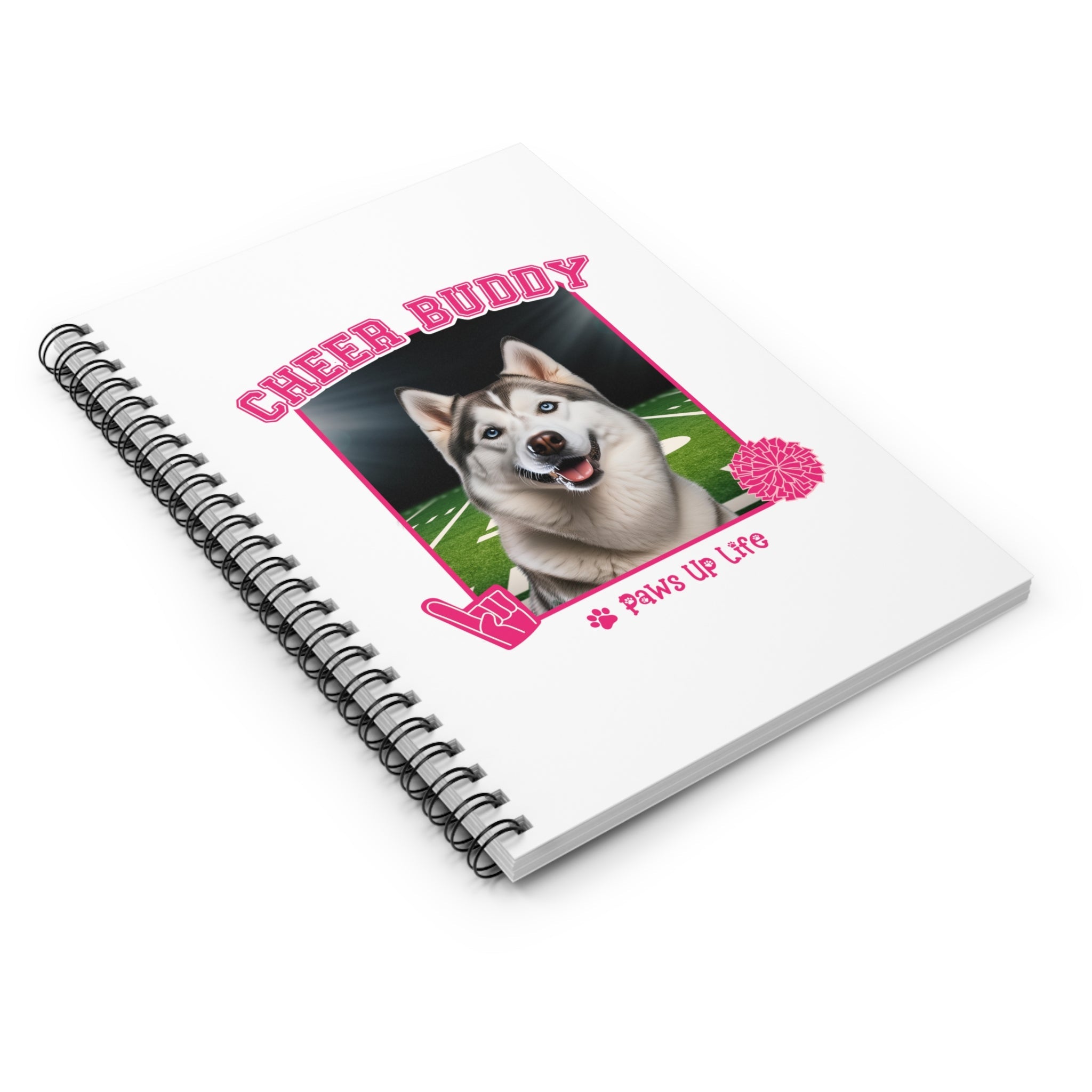 White Siberian Husky Football Cheer Buddy Cheerleading Dog Spiral Notebook for Office and Home - Ruled Line | Paws Up Life, LLC