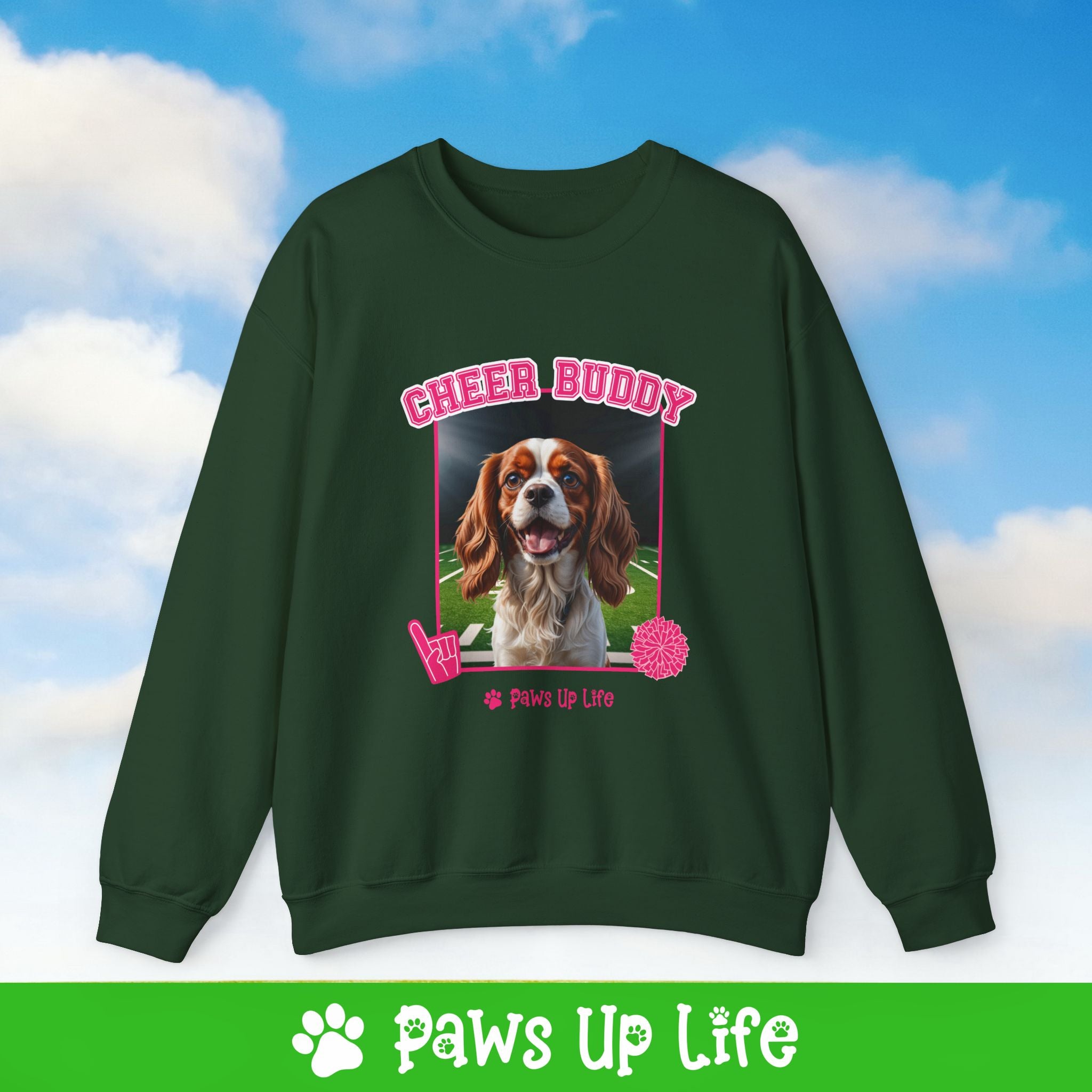 Cavalier King Charles Spaniel Football Cheer Buddy Cheerleading Dog Crewneck Sweatshirt, Unisex Gift for Animal Lovers, Dog Mom Dad Sweatshirt, Cute Dog Lover Apparel, Fun Pet