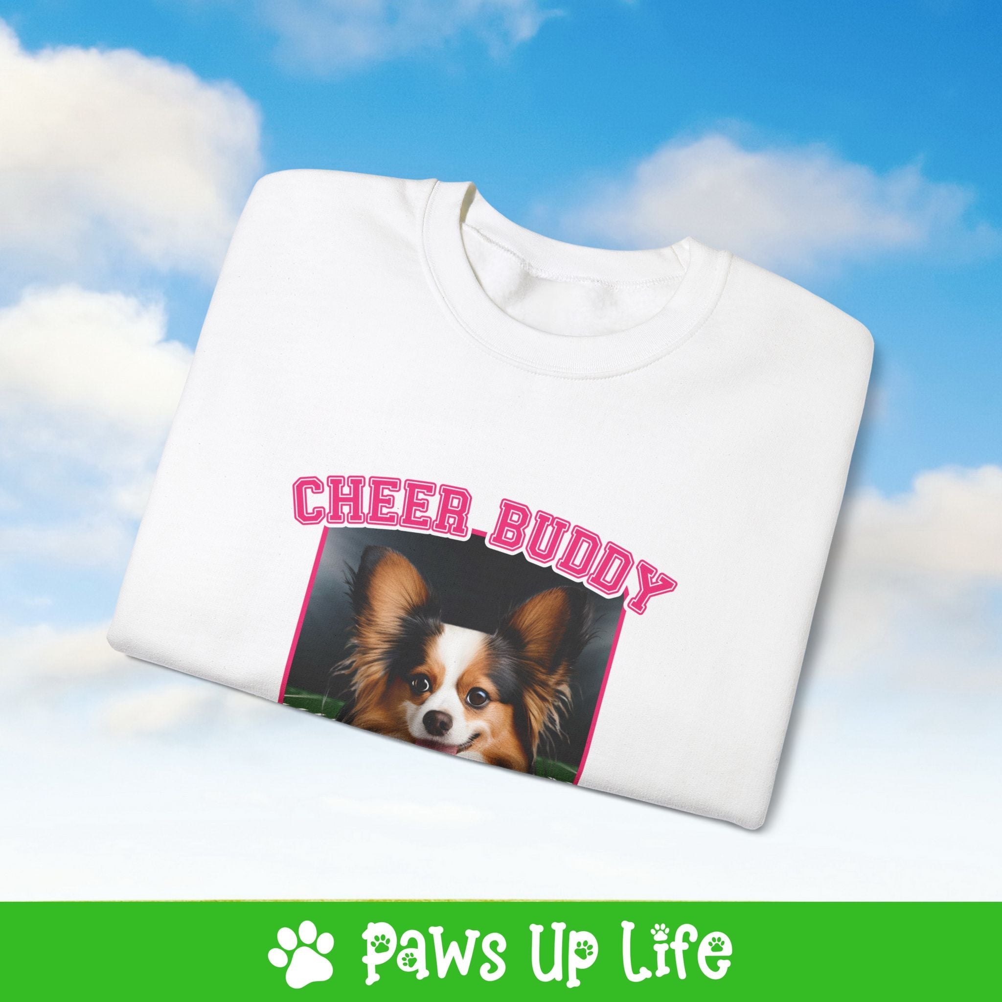 Papillon Football Cheer Buddy Cheerleading Dog Crewneck Sweatshirt, Unisex Gift for Animal Lovers, Dog Mom Dad Sweatshirt, Cute Dog Lover Apparel, Fun Pet | Paws Up Life, LLC