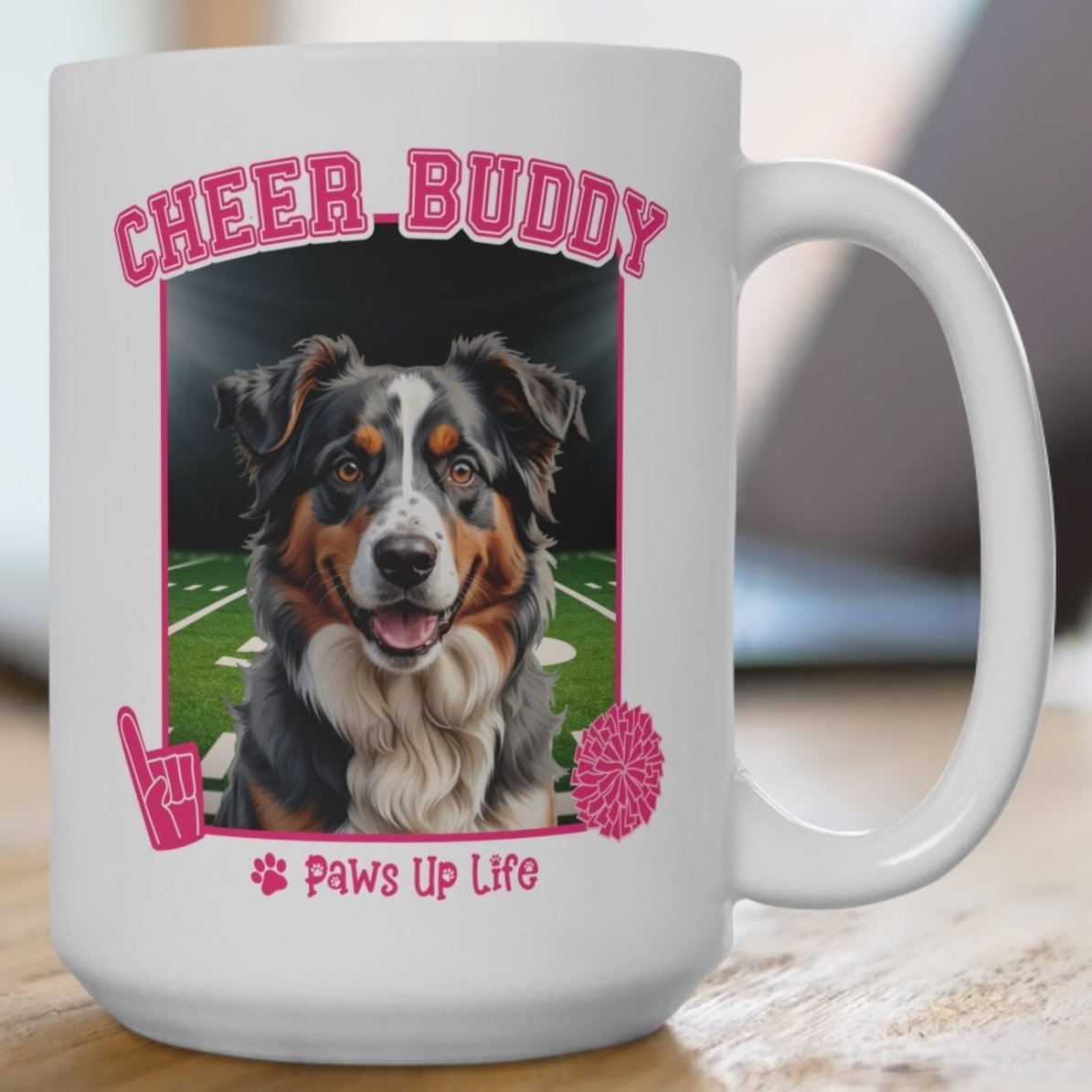 Australian Shepherd Cheer Buddy Cheerleading Dog 15oz Large Coffee Mug Ceramic Drinkware Tea Washable | Paws Up Life, LLC