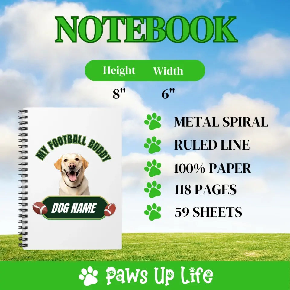 Notebook | My Football Buddy Personalized Pet Dog Notebook