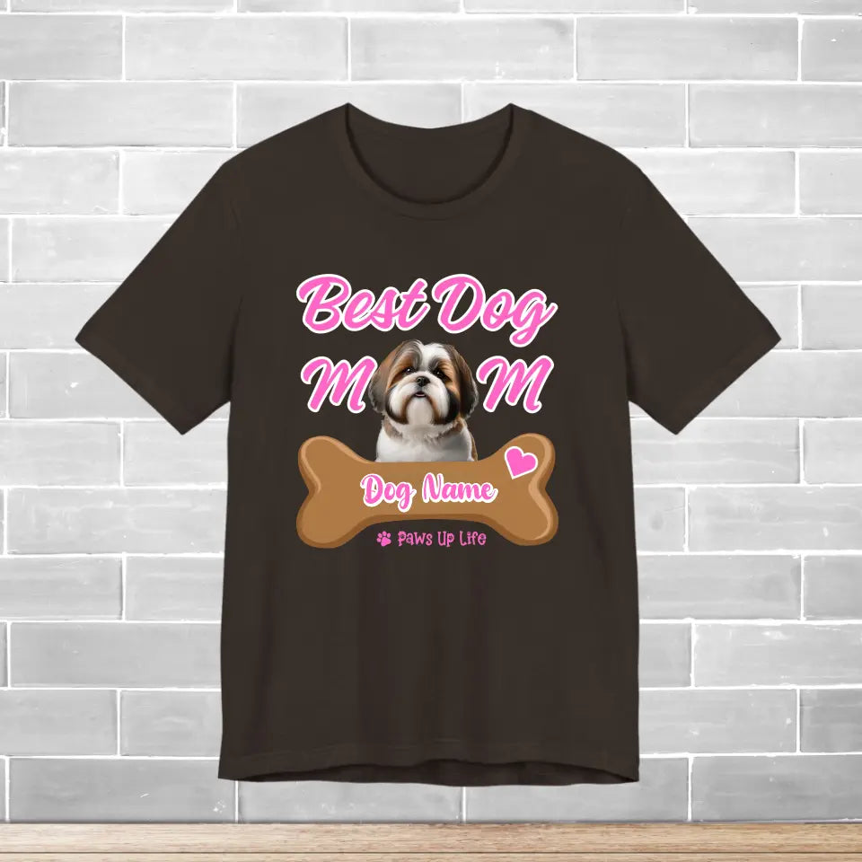 Dog Mom T-Shirt | Personalized Breed & Dog Name Tee in Pink