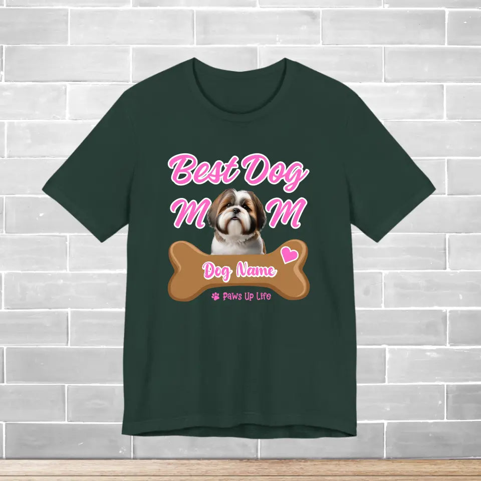 Dog Mom T-Shirt | Personalized Breed & Dog Name Tee in Pink