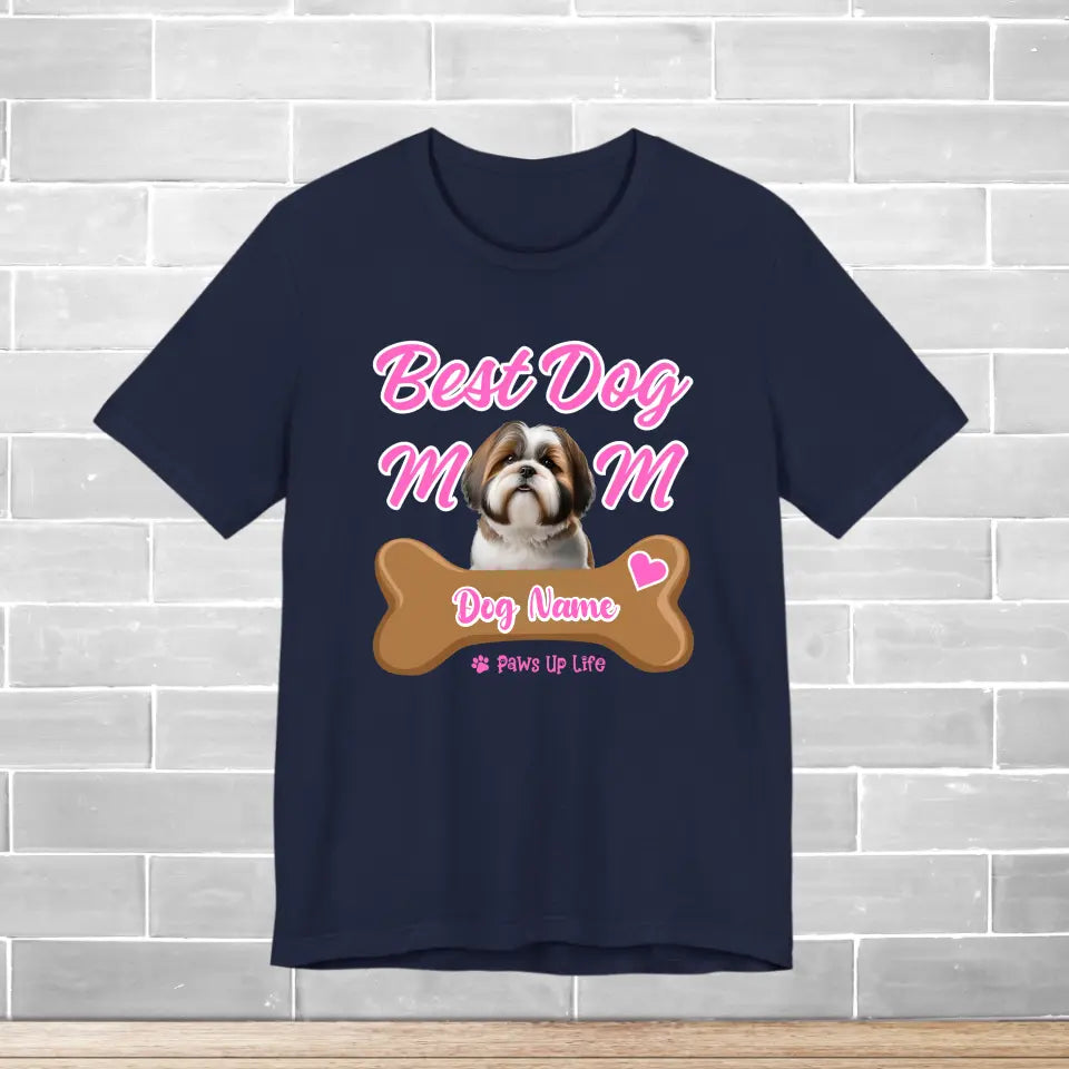 Dog Mom T-Shirt | Personalized Breed & Dog Name Tee in Pink