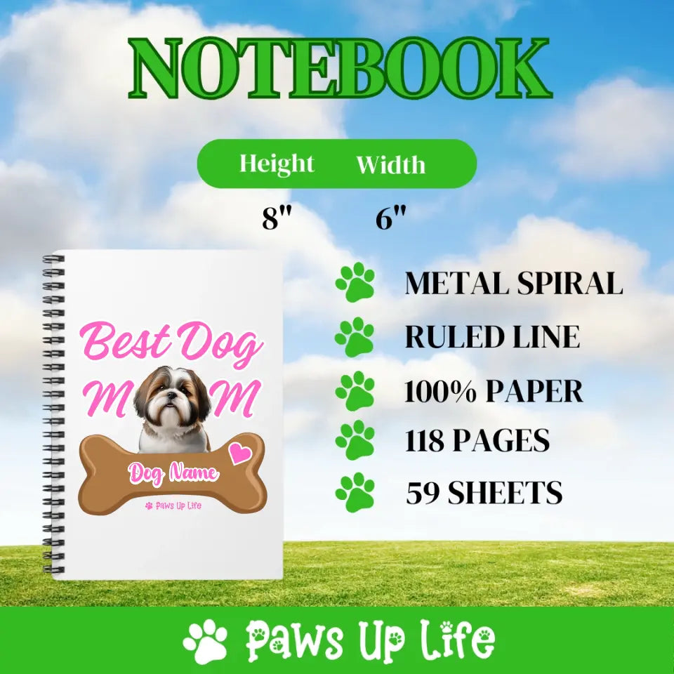 Notebook | Dog Mom Personalized Notebook Spiral Bound 6" x 8"