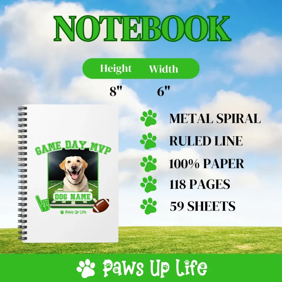 Notebook | Game Day MVP Football Dog Personalized Spiral Notebook