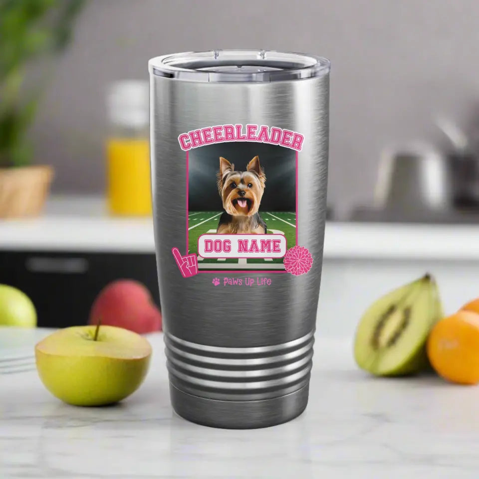 Tumbler | Cheerleader Dog Personalized 20oz Ringneck Tumbler Drink Cup with Lid