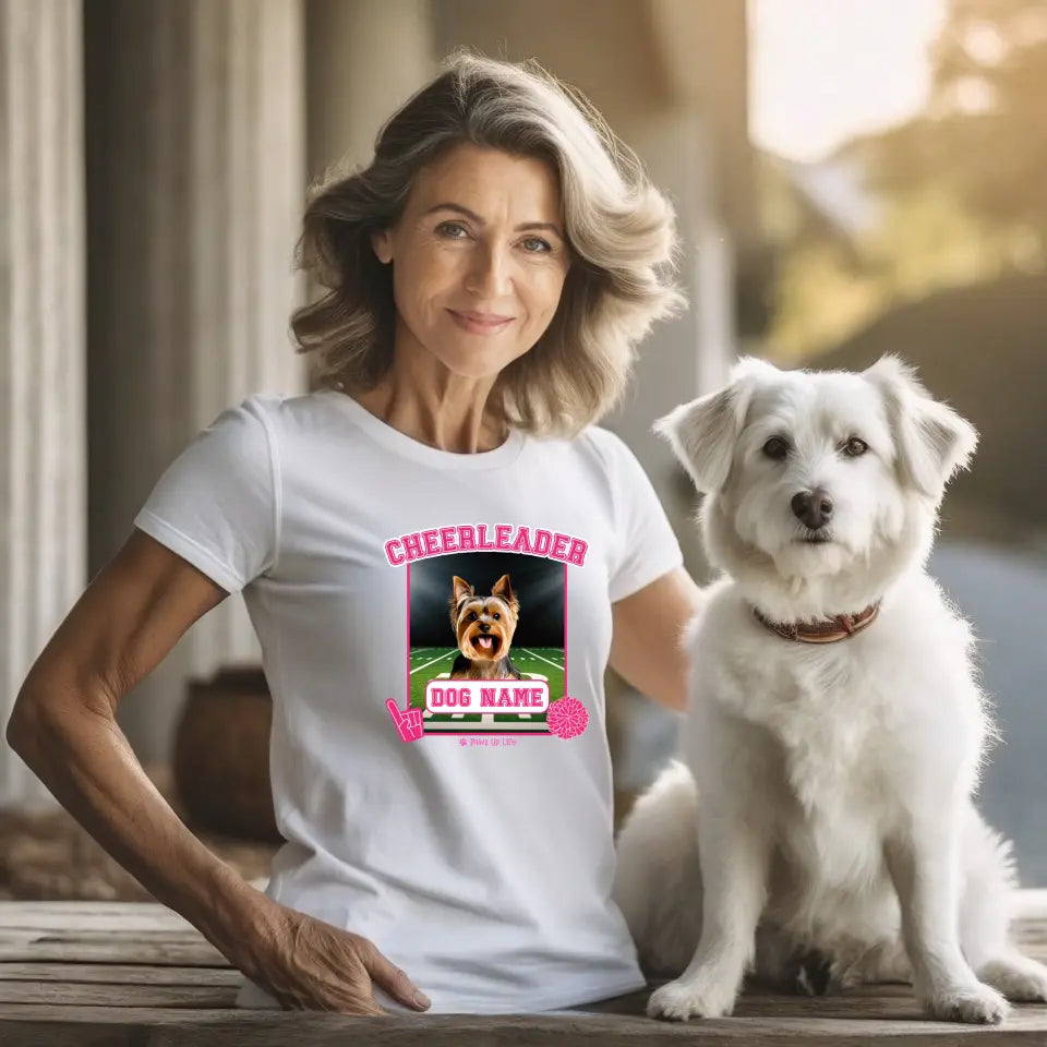 TShirt | Cheerleader Dog Personalized White T-Shirt Tee for Puppy Pet Cheer