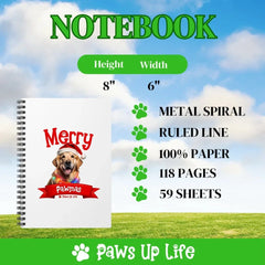 Merry Pawmas Personalized Dog Notebook - Christmas Holiday Gift Idea for Pet Lovers | Paws Up Life, LLC