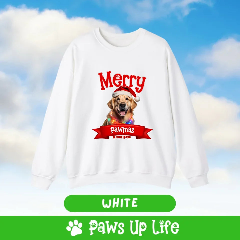 Merry Pawmas Personalized Dog Lover Sweatshirt for Dog Lover Christmas Holiday Gifts.  Over 100 Breeds. | Paws Up Life, LLC