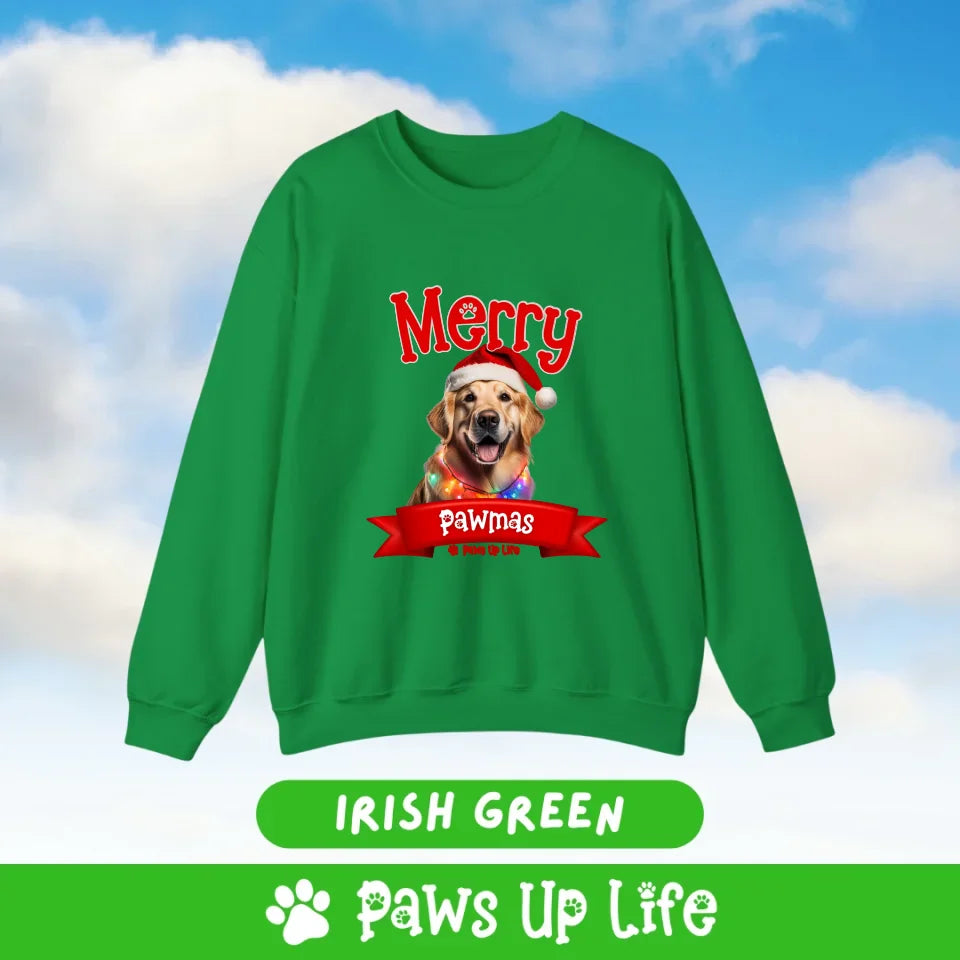 Merry Pawmas Personalized Dog Lover Sweatshirt for Dog Lover Christmas Holiday Gifts.  Over 100 Breeds. | Paws Up Life, LLC