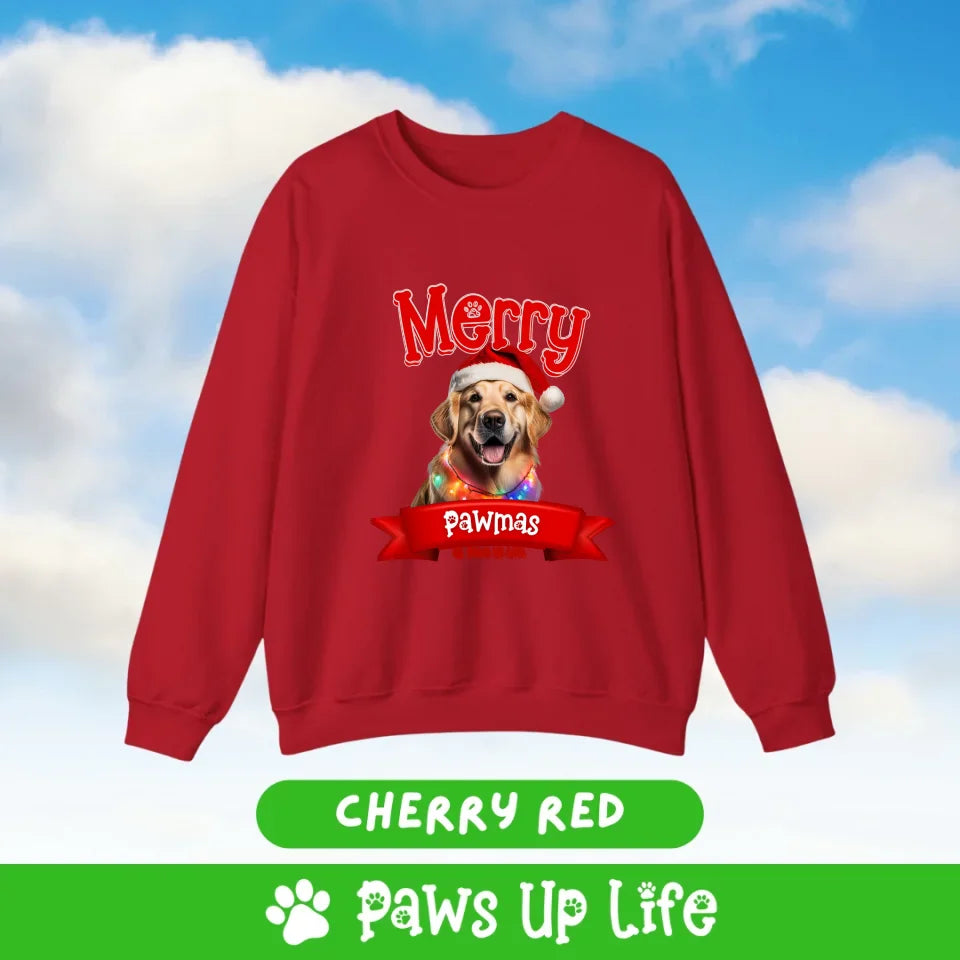 Merry Pawmas Personalized Dog Lover Sweatshirt for Dog Lover Christmas Holiday Gifts.  Over 100 Breeds. | Paws Up Life, LLC