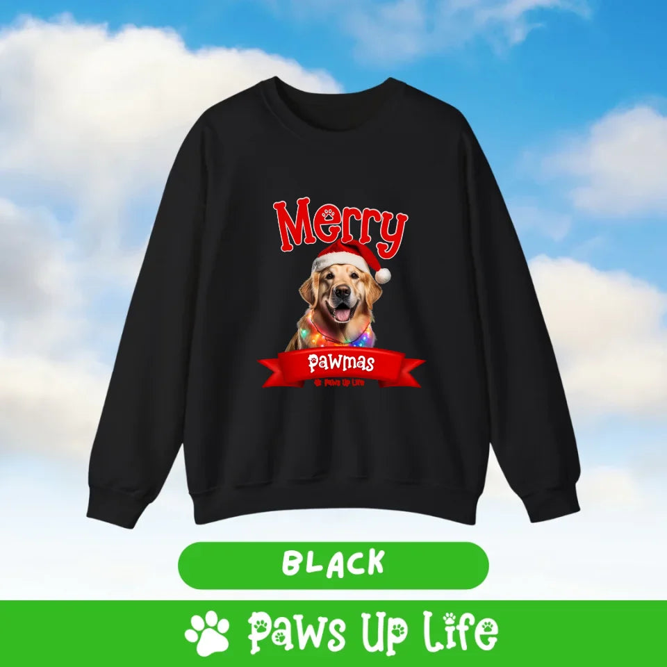 Merry Pawmas Personalized Dog Lover Sweatshirt for Dog Lover Christmas Holiday Gifts.  Over 100 Breeds. | Paws Up Life, LLC