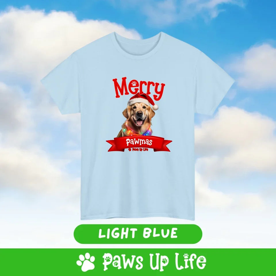 Merry Pawmas Personalized T-Shirt for Dog Lover Gifts Multiple Color Tees.  Over 100 Breeds. | Paws Up Life, LLC