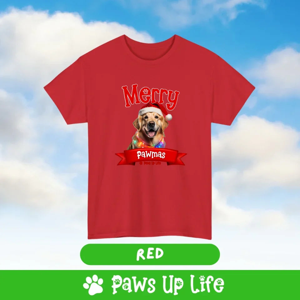 Merry Pawmas Personalized T-Shirt for Dog Lover Gifts Multiple Color Tees.  Over 100 Breeds. | Paws Up Life, LLC