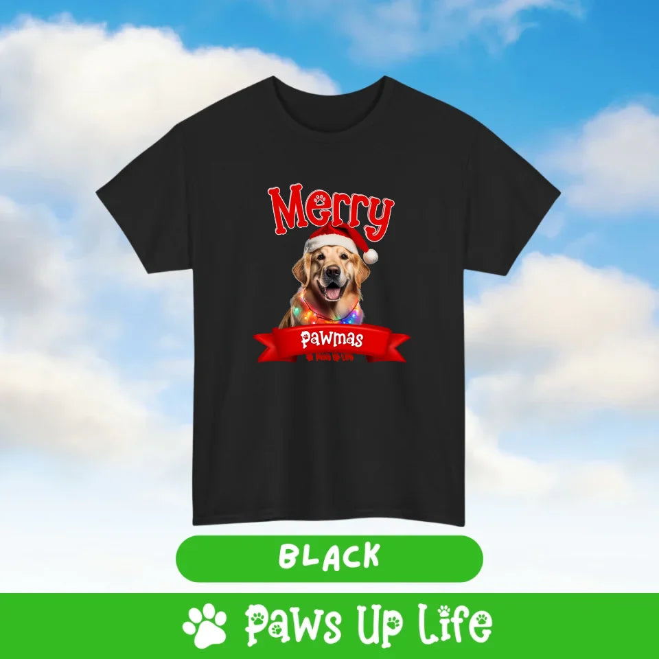 Merry Pawmas Personalized T-Shirt for Dog Lover Gifts Multiple Color Tees.  Over 100 Breeds. | Paws Up Life, LLC