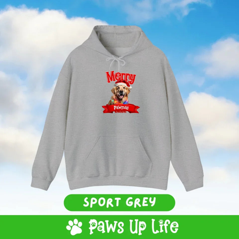 Merry Pawmas Personalized Hoodie Hooded Sweater for Dog Lover Gifts.  Over 100 Breeds. | Paws Up Life, LLC