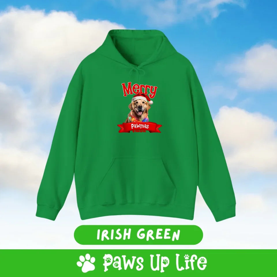 Merry Pawmas Personalized Hoodie Hooded Sweater for Dog Lover Gifts.  Over 100 Breeds. | Paws Up Life, LLC