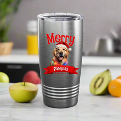 Merry Pawmas Personalized Tumbler for Dog Lovers Christmas Holiday Gift.  Over 100 Breeds. | Paws Up Life, LLC