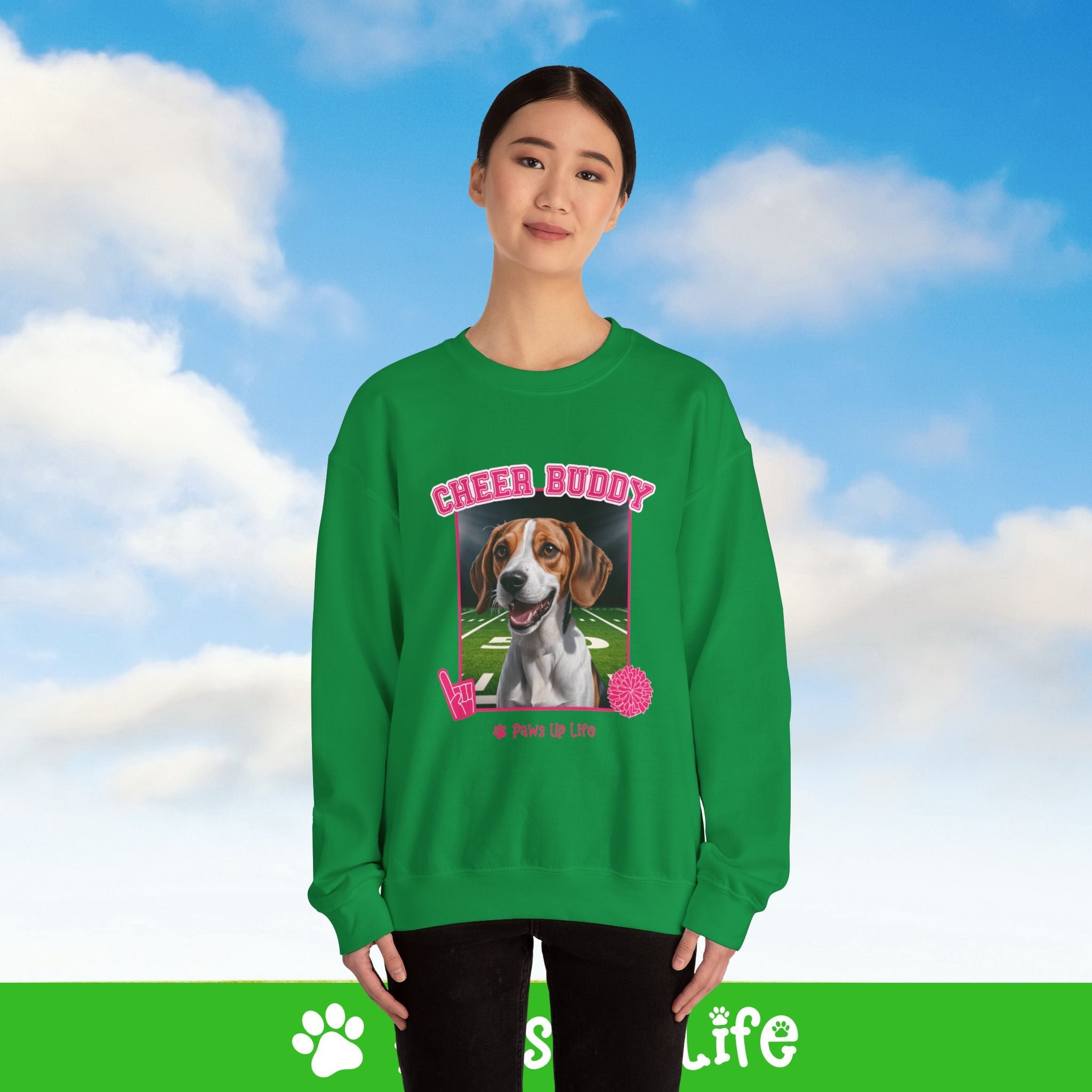 Bernese Mountain Dog Football Cheer Buddy Cheerleading Dog Crewneck Sweatshirt, Unisex Gift for Animal Lovers, Dog Mom Dad Sweatshirt, Cute Dog Lover Apparel, Fun Pet | Paws Up Life, LLC