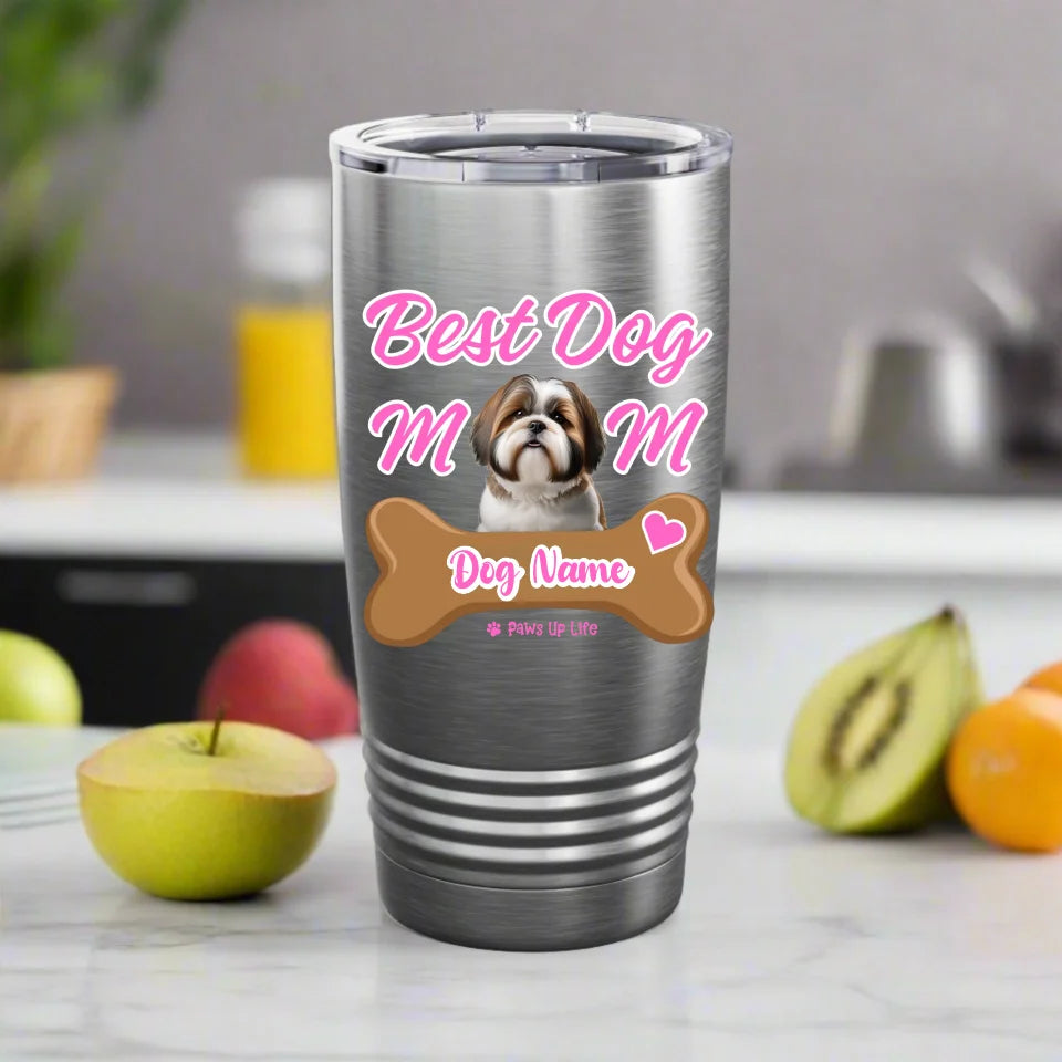 Best Dog Mom Personalized Tumbler 20oz Cup with Lid Gift for Her