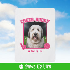 White Old English Sheep Dog Football Cheer Buddy Cheerleading Dog Fleece Sherpa Blanket - Perfect for Snuggling and Cozy Napping | Paws Up Life, LLC