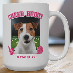 White Russell Terrier Football Cheer Buddy Cheerleading Dog 15oz Large Coffee Mug Ceramic Drinkware Tea Washable | Paws Up Life, LLC