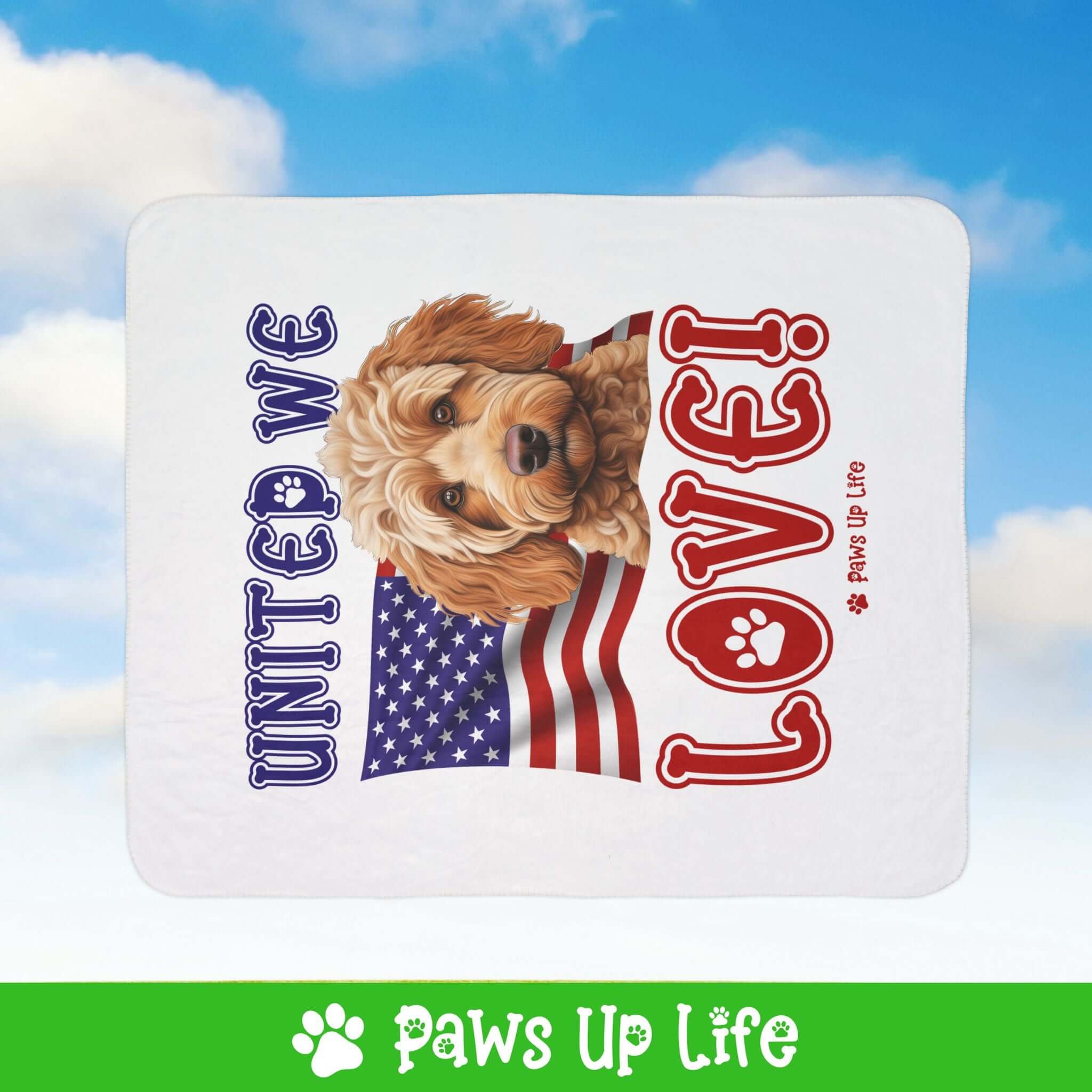 "United We Love" Spoodle Patriotic Fleece Sherpa Blanket - Perfect for Snuggling and Cozy Napping | Paws Up Life, LLC