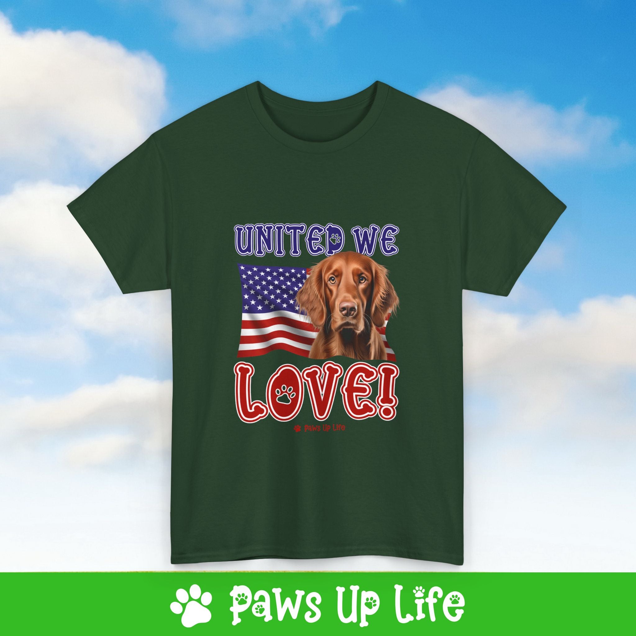 Irish Setter Dog United We Love Dog Tee, Shirt, Unisex Pet Lover Gift, Dog Mom Dad Tshirt, Animal Rescue Advocate, Cute Puppy Graphic Top Classic Collar | Paws Up Life, LLC