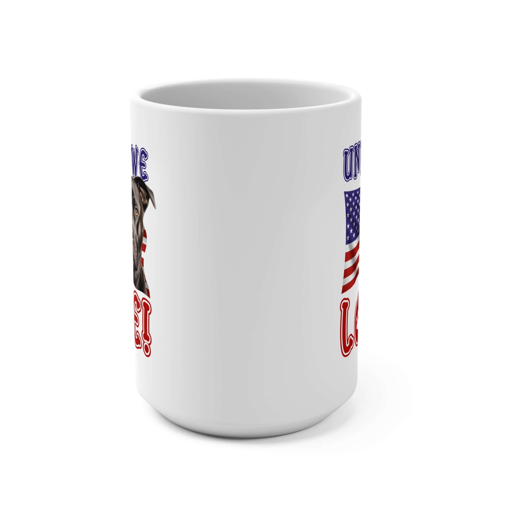 "United We Love" Staffordshire Bull Terrier 15oz Ceramic Mug – Fun Patriotic Dog Lover Drinkware, Perfect for Coffee & Tea! | Paws Up Life, LLC