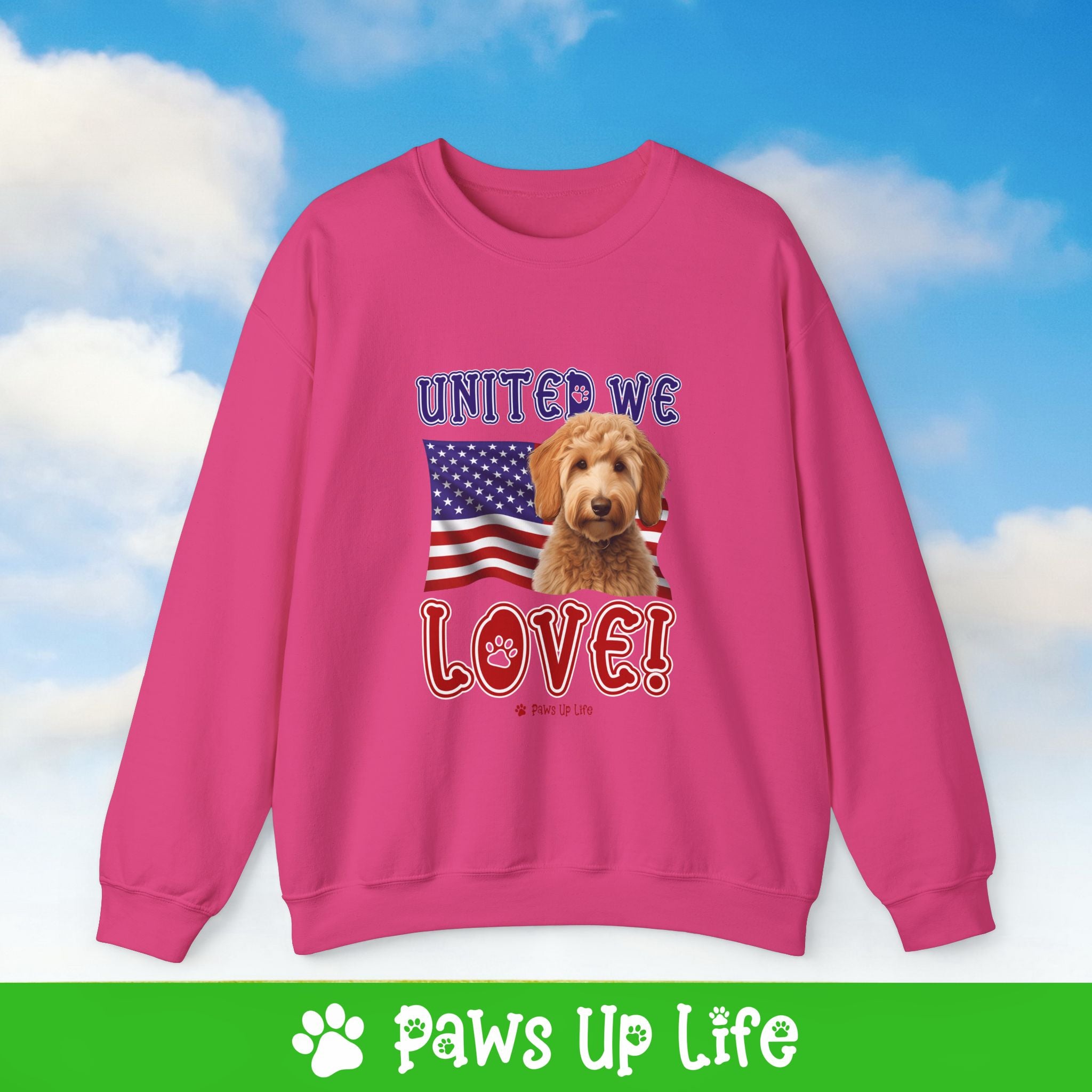 Groodle Dog United We Love Dog Crewneck Sweatshirt, Unisex Gift for Animal Lovers, Dog Mom Dad Sweatshirt, Cute Dog Lover Apparel, Fun Pet | Paws Up Life, LLC