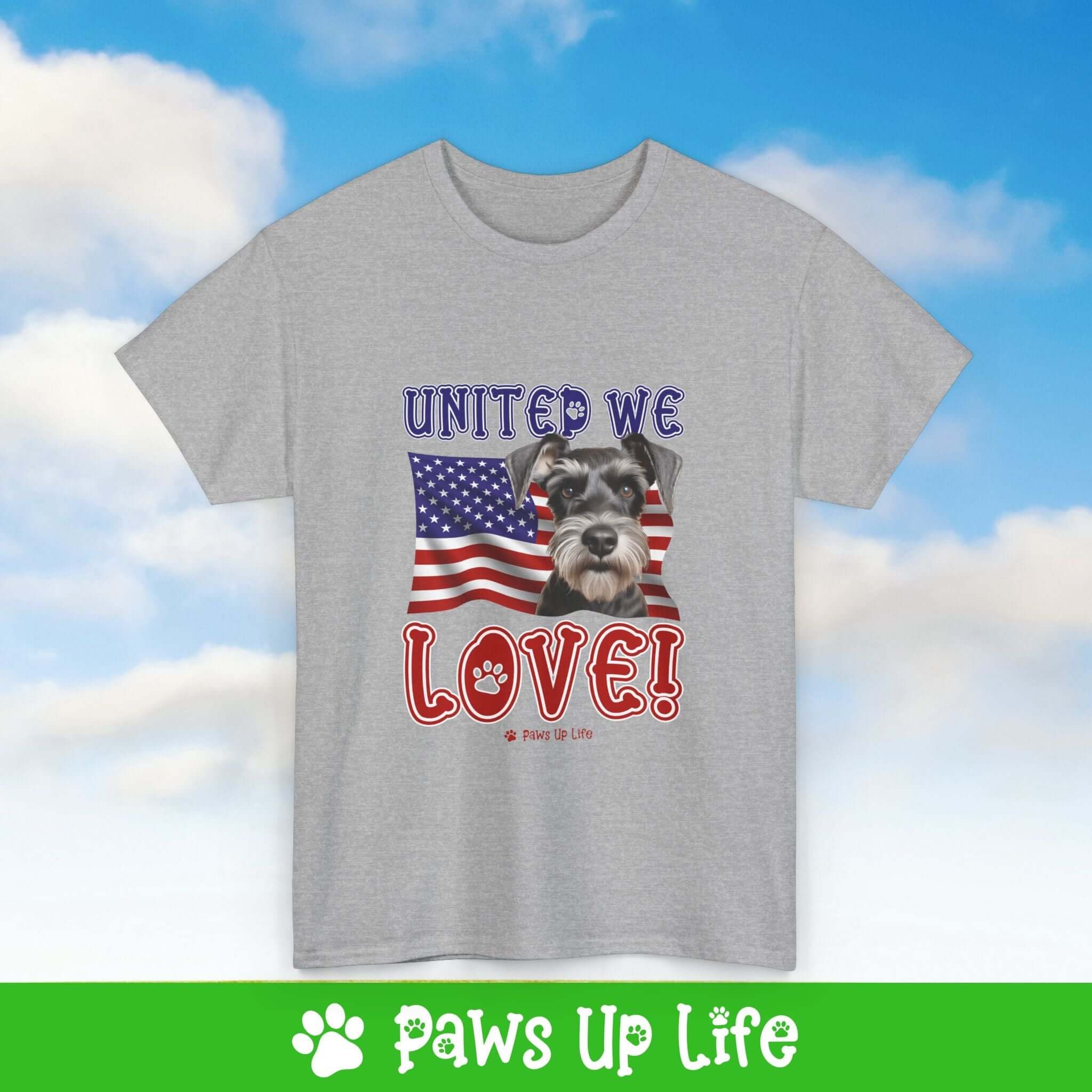 Miniature Schnauzer Dog United We Love Dog Tee, Shirt, Unisex Pet Lover Gift, Dog Mom Dad Tshirt, Animal Rescue Advocate, Cute Puppy Graphic Top Classic Collar | Paws Up Life, LLC