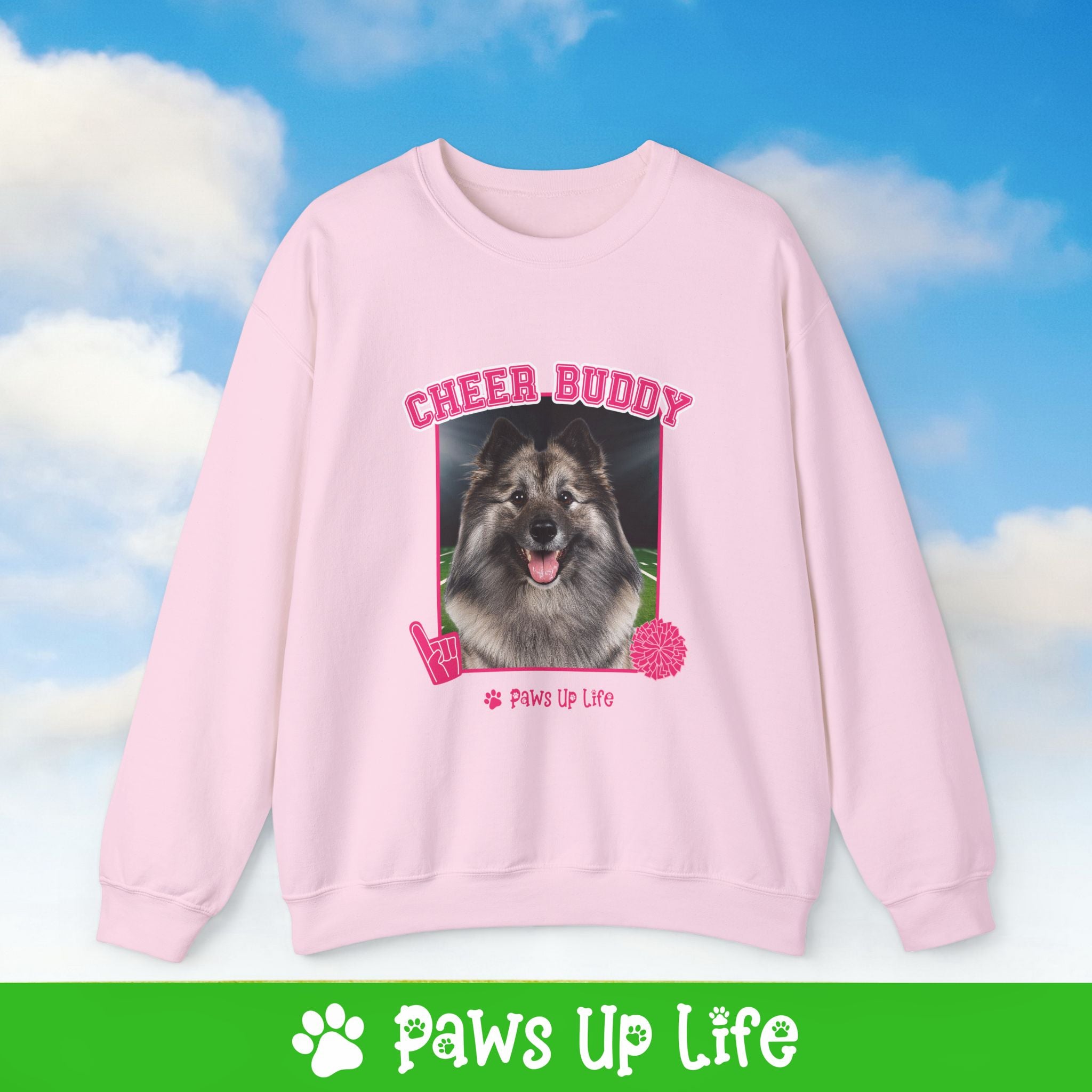 Keeshond Football Cheer Buddy Cheerleading Dog Crewneck Sweatshirt, Unisex Gift for Animal Lovers, Dog Mom Dad Sweatshirt, Cute Dog Lover Apparel, Fun Pet | Paws Up Life, LLC