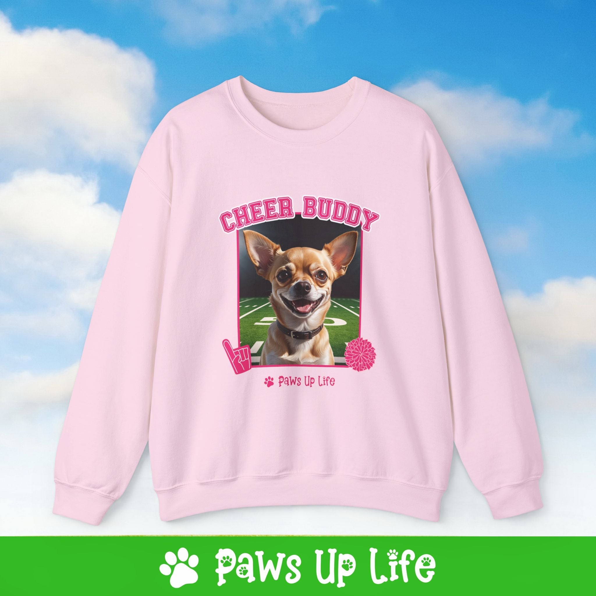 Chihuahua Football Cheer Buddy Cheerleading Dog Crewneck Sweatshirt, Unisex Gift for Animal Lovers, Dog Mom Dad Sweatshirt, Cute Dog Lover Apparel, Fun Pet | Paws Up Life, LLC