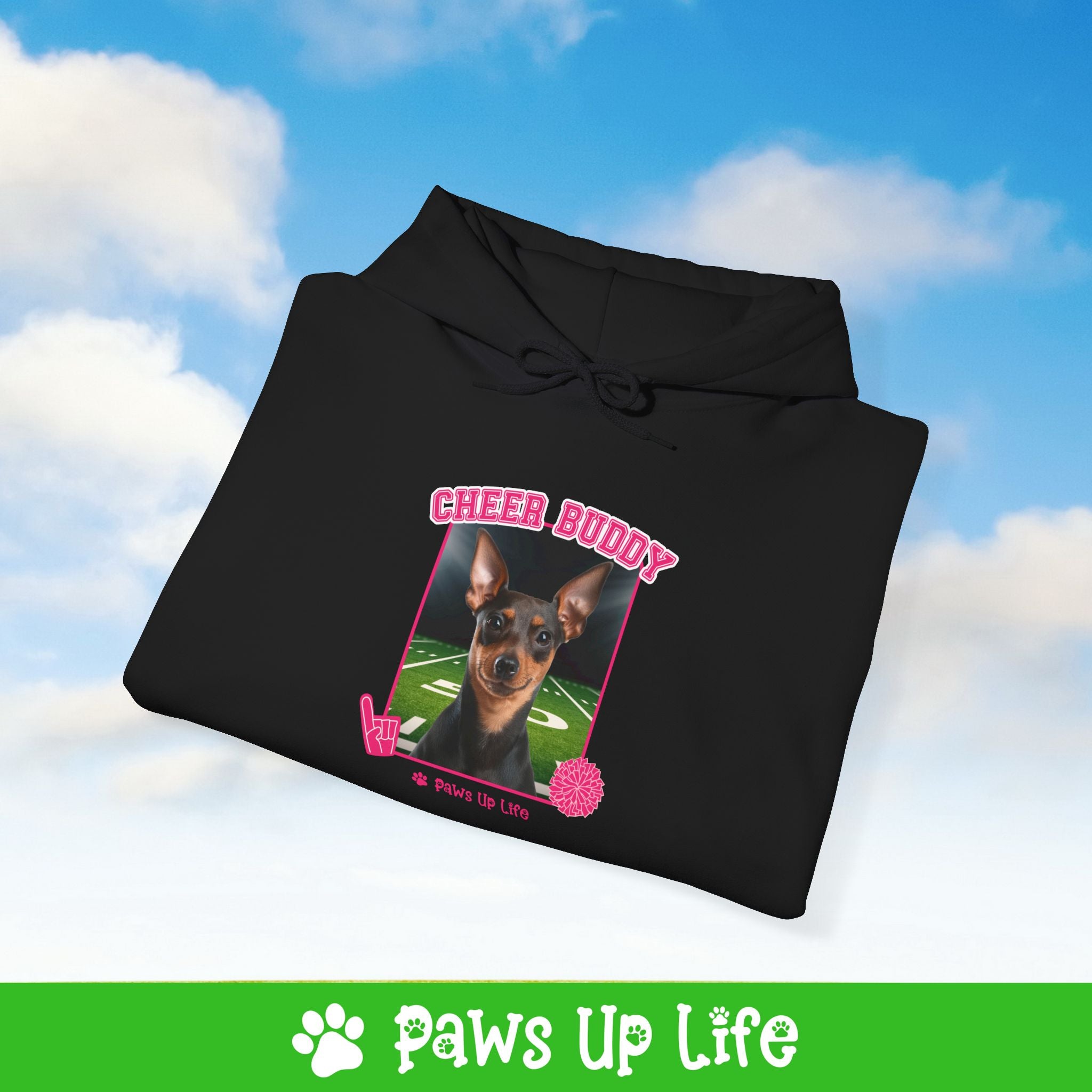 Miniature Pinscher Football Cheer Buddy Cheerleading Dog Unisex Hoodie Hooded Sweatshirt Classic Comfy Cotton | Paws Up Life, LLC