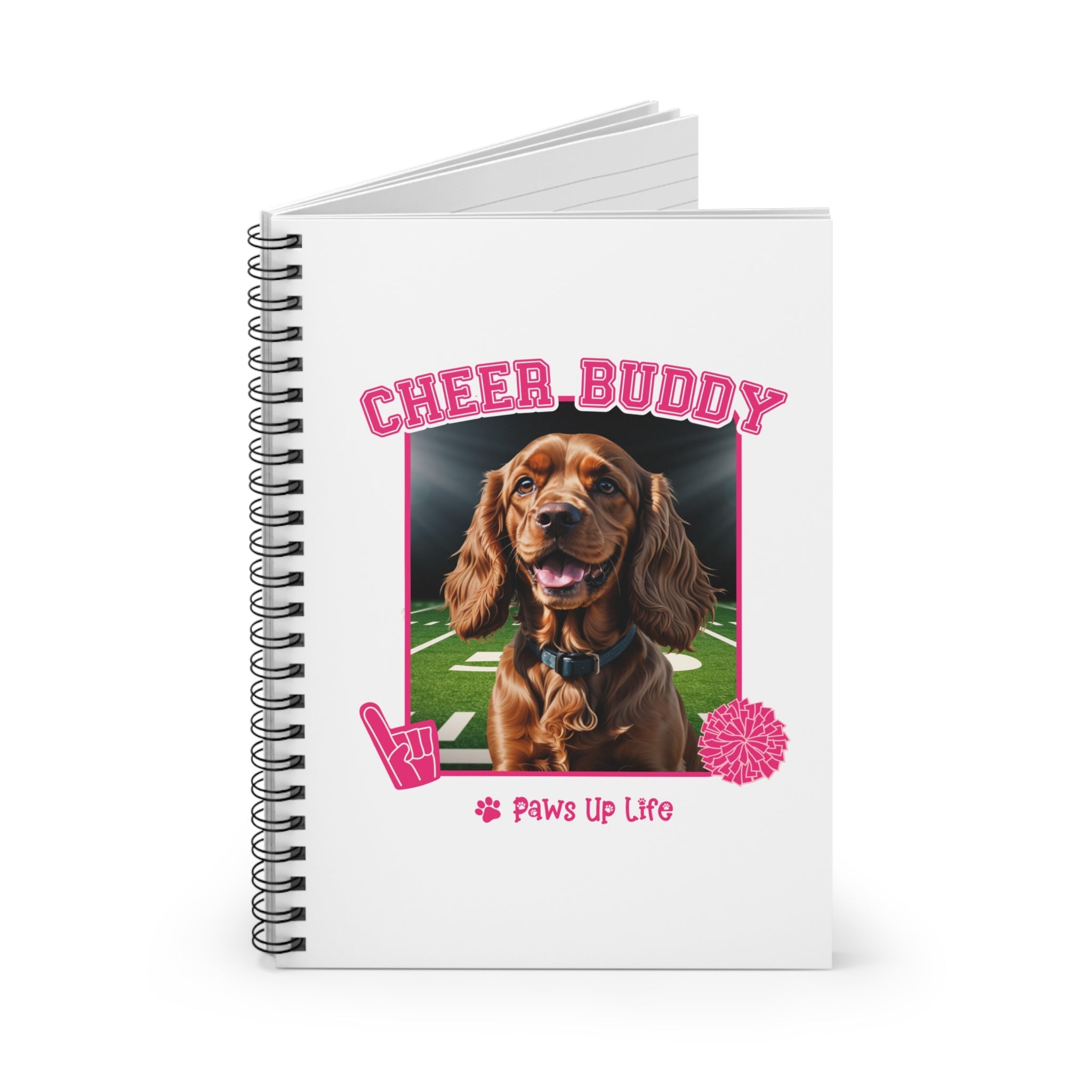 Cocker Spaniel Football Cheer Buddy Cheerleading Dog Spiral Notebook for Office and Home - Ruled Line | Paws Up Life, LLC